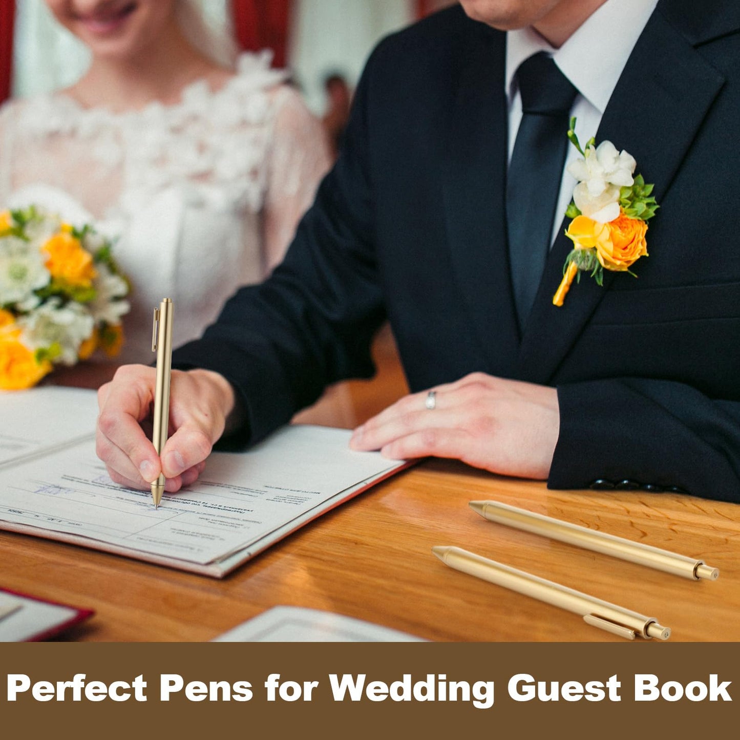 Humyoun 220 Pcs Gold Slim Ballpoint Pens Bulk Retractable Black Ink 1 mm Medium Point Smooth Writing Pens Nice Gift for Wedding Favors Guests Business Office Teachers Supplies Men Women Present