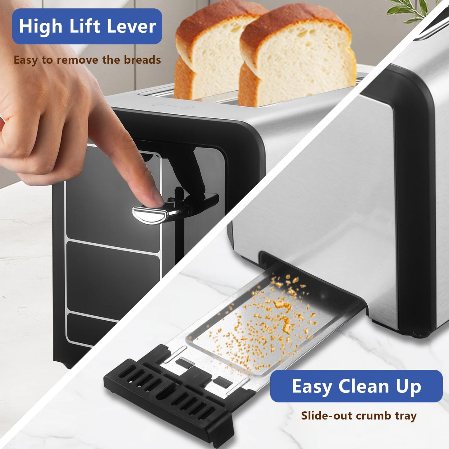 SAKAMOSH Smart Toaster 2 Slice, Touch Screen, Digital Toasters with 6 Browning Levels & 6 Bread Types, Bagel, Extra Long Wide Slots, Memory Function, Timer, 800W, Stainless Steel