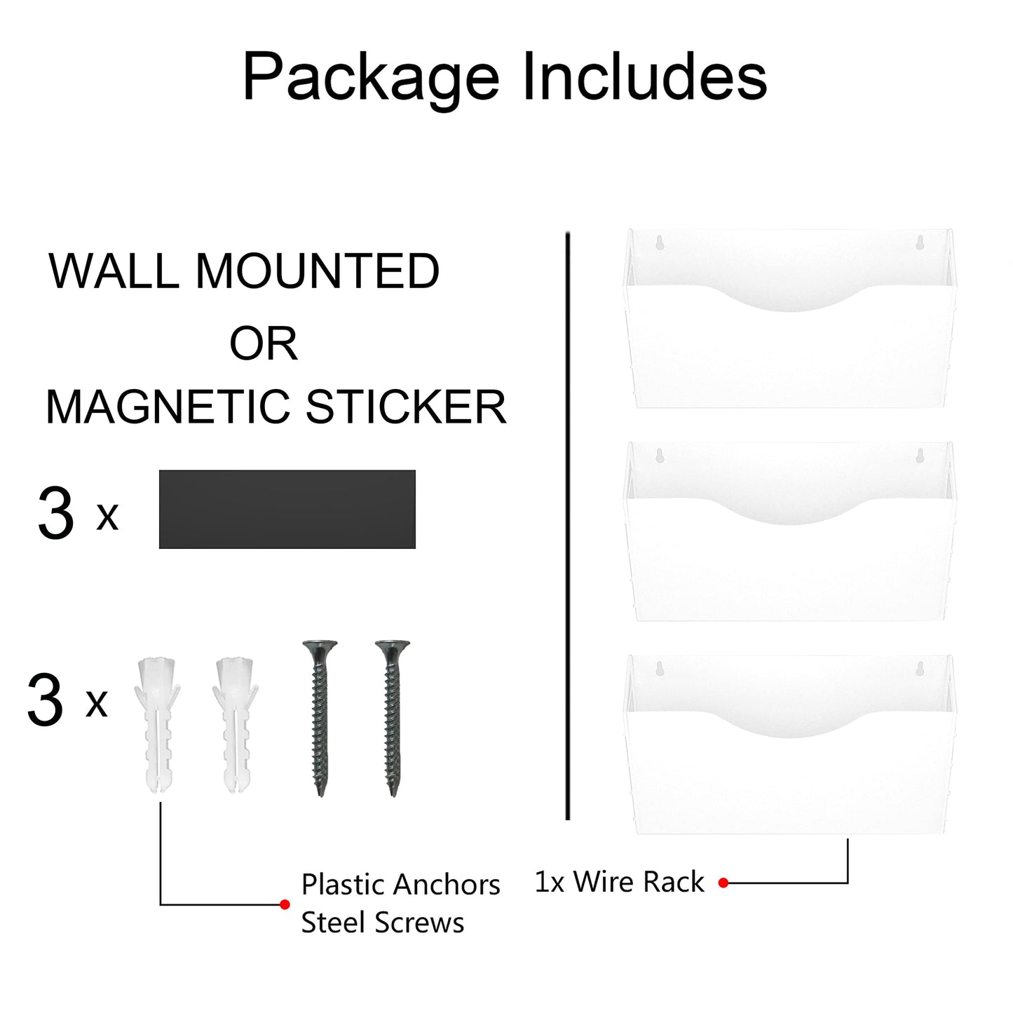 BSJYMJIAJU 3 Pockets Magnetic File Holder for File Cabinets, Refrigerator, Whiteboard, Paper Organizer, Mail or Folder Holder,Magazine Rack,Wall Mount Hanging Mail Organizer (white)