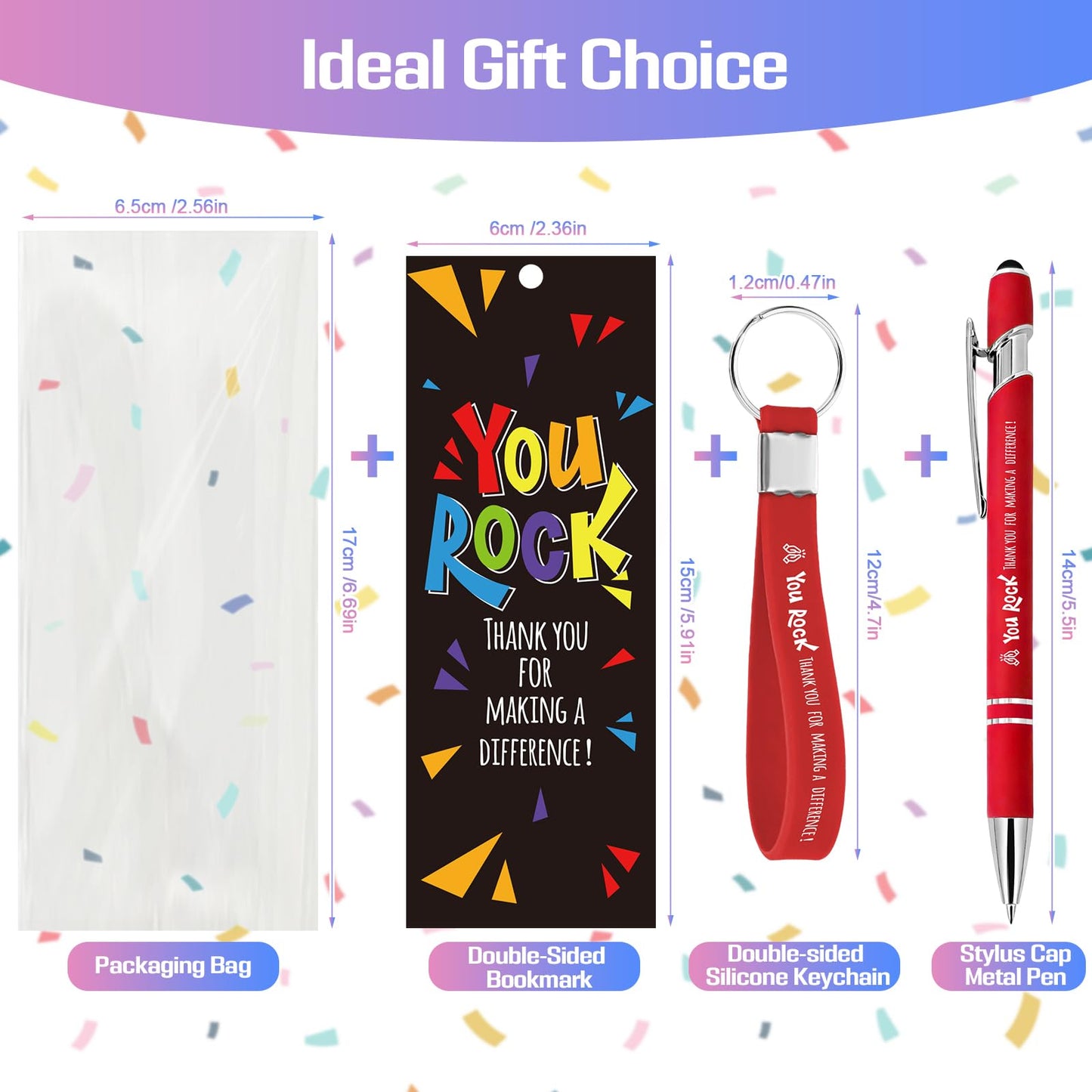 50 Sets/150 Pcs Employee Appreciation Gifts in Bulk, Including Silicone Key Chains, Pens with Stylus Cap, Bookmarks, Team Thank You Gifts Inspirational Motivational Teachers Nurses Staff Coworkers