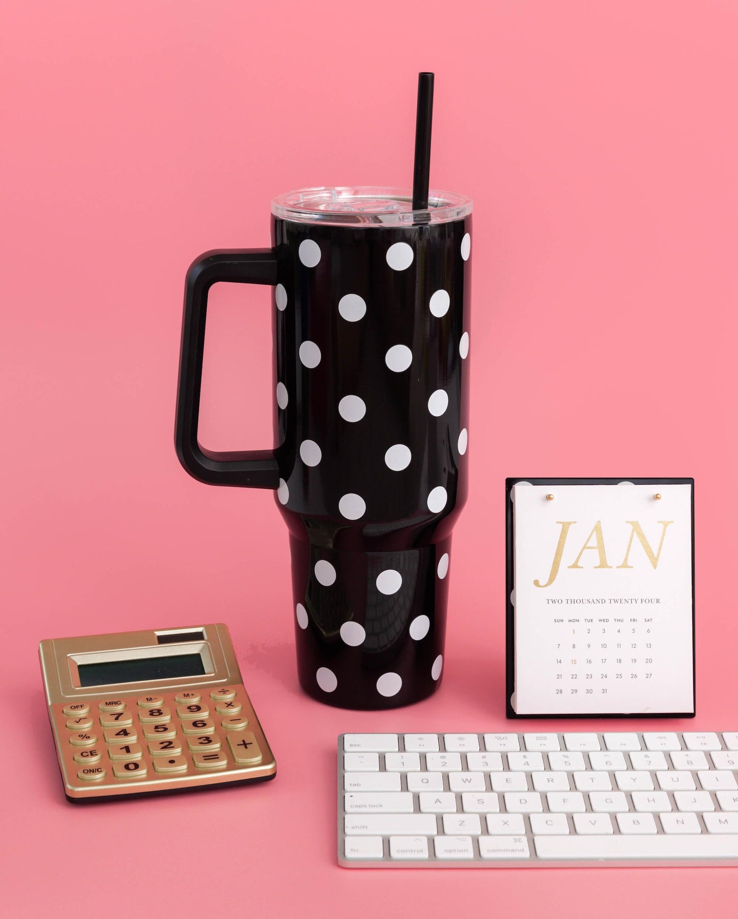 kate spade new york 40 Ounce Tumbler with Handle and Straw, Double Wall Stainless Steel Insulated Tumbler, Cupholder Friendly, Picture Dot