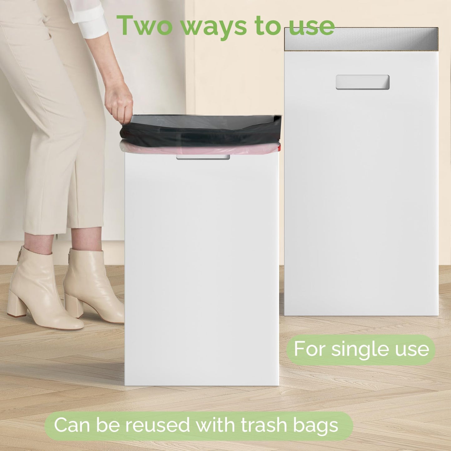 Extra Strong Corrugated Cardboard Disposable Trash Cans, 4 Pack Reuseable and Disposeable Extra Large Trash Cans, 30 Gallon (30" H x 14" W x 14" D), Recycled Garbage Can and Recycling Bins, White
