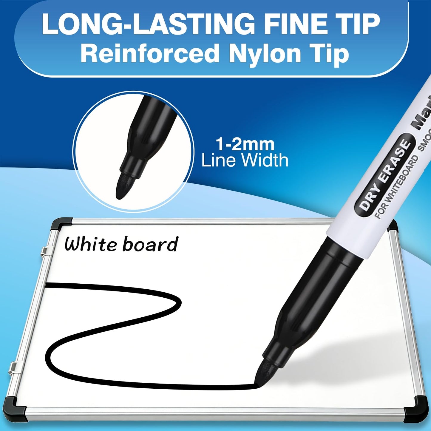 SFAIH Fine Tip Dry Erase Markers - 144 Pack Black Whiteboard Erasable Markers Bulk, Professional-Grade Whiteboard Markers for Offices, Schools & Businesses Long-Lasting Supply, Non-Toxic Easy Clean