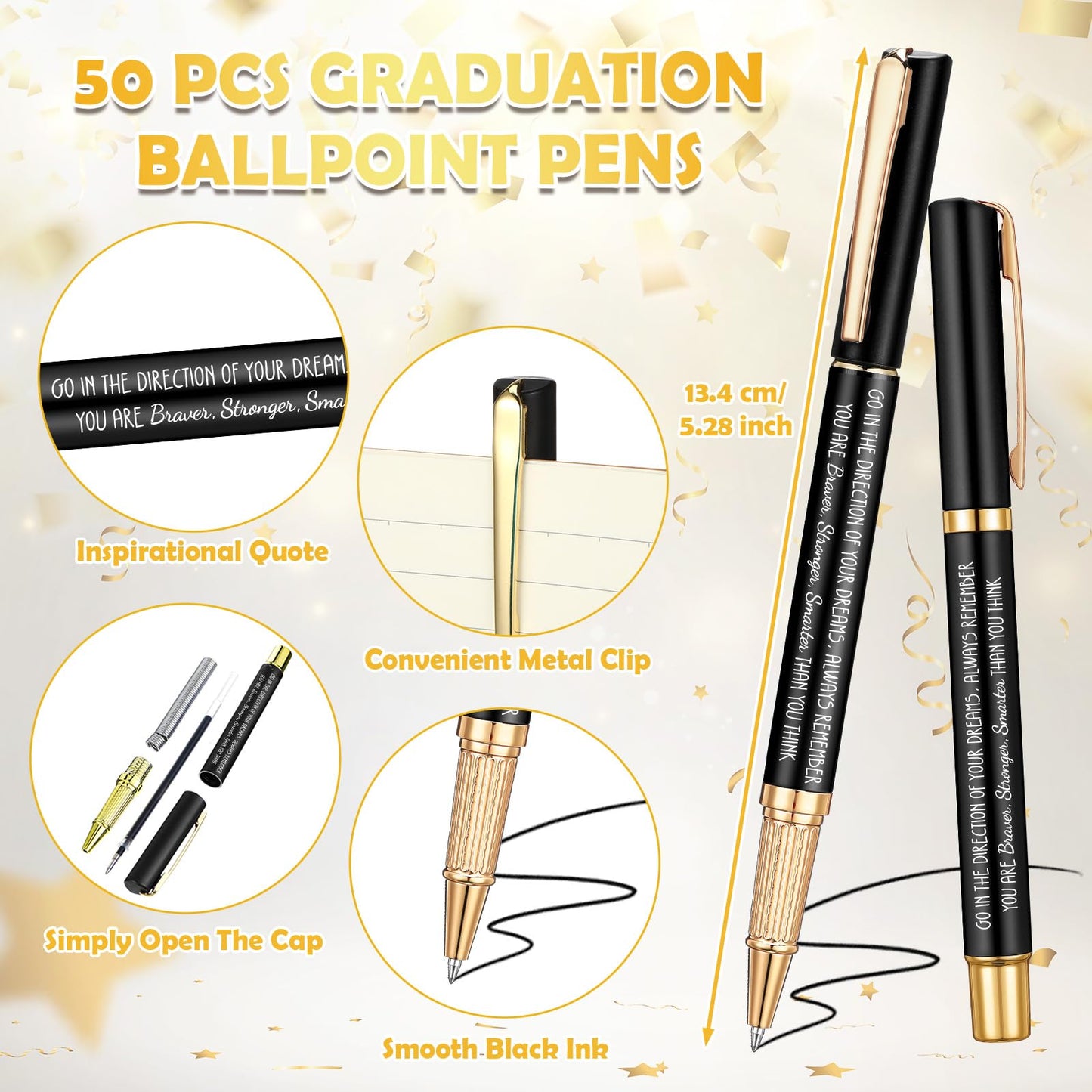 Janlaugh 50 Set Inspirational Graduation Gifts Bulk Congrats Grad Ballpoint Pen with Gift Boxes Engraved Motivational 2026 Graduation Gifts for Senior College Graduated Students(Black)