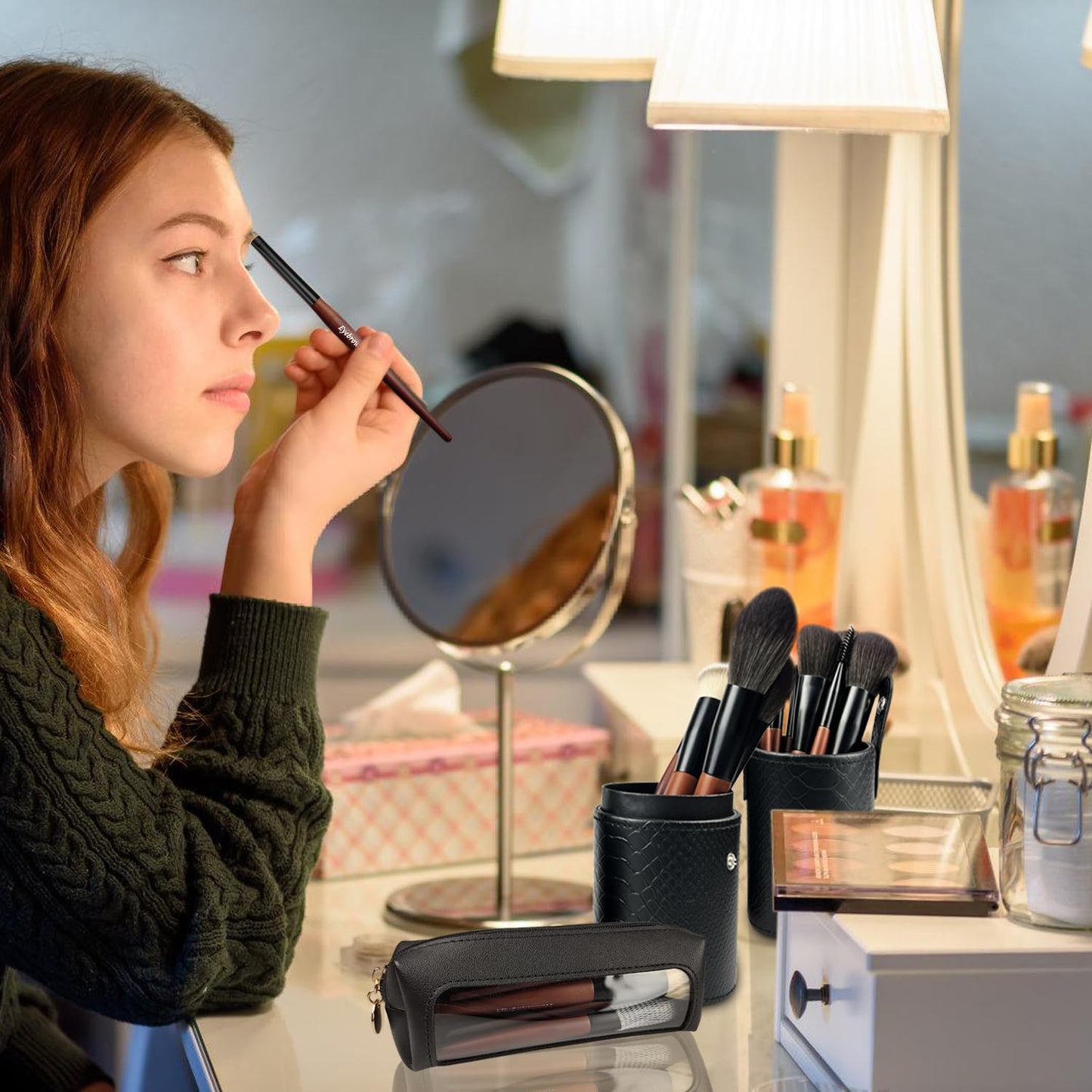 Makeup Brushes 16 Pcs Makeup Brush Set Professional, Wood Handle Travel Make Up Brushes Set with Case, Premium Cruelty-Free Synthetic Fiber Hair Makeup Brush Kit with Holder