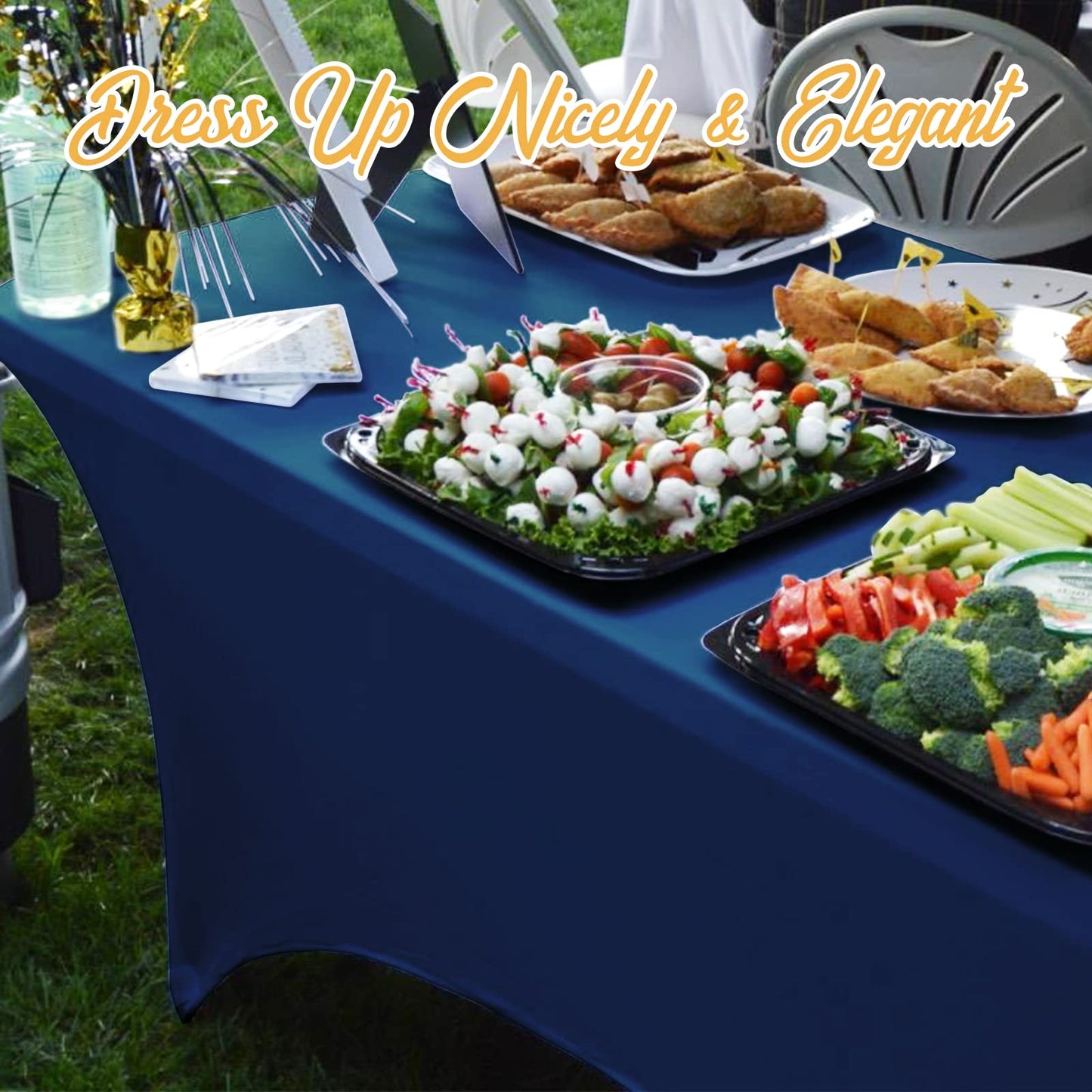 BRILLMAX 6 Pack Navy Blue Spandex Table Covers for 6 Ft Rectangle Tables - 180 GSM Thick Stretch Tablecloth Fitted, Reinforced Foot Pockets, Wrinkle Free Cloth for Wedding Banquet Party Trade Show