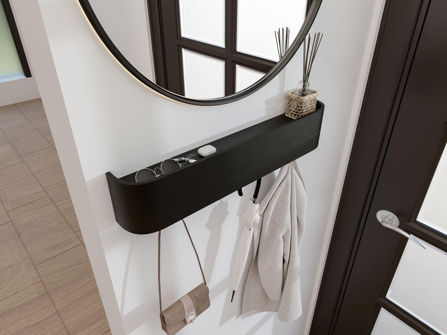 OLEEK Wall Coat Rack with Shelf - Wall Shelf with Hooks - entryway Hooks - Modern Coat Rack - Wooden Mount for Home Decor - Jacket Hanger - Coat Hanger wall Mount