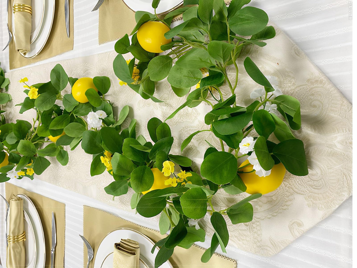 CHOUYUHE 2PCS Artificial Lemon Garland (12Ft Total), Faux Fruit Vine with Greenery for Wedding Party, Wall Mantle Table Decor, Spring Summer Kitchen Door Decoration