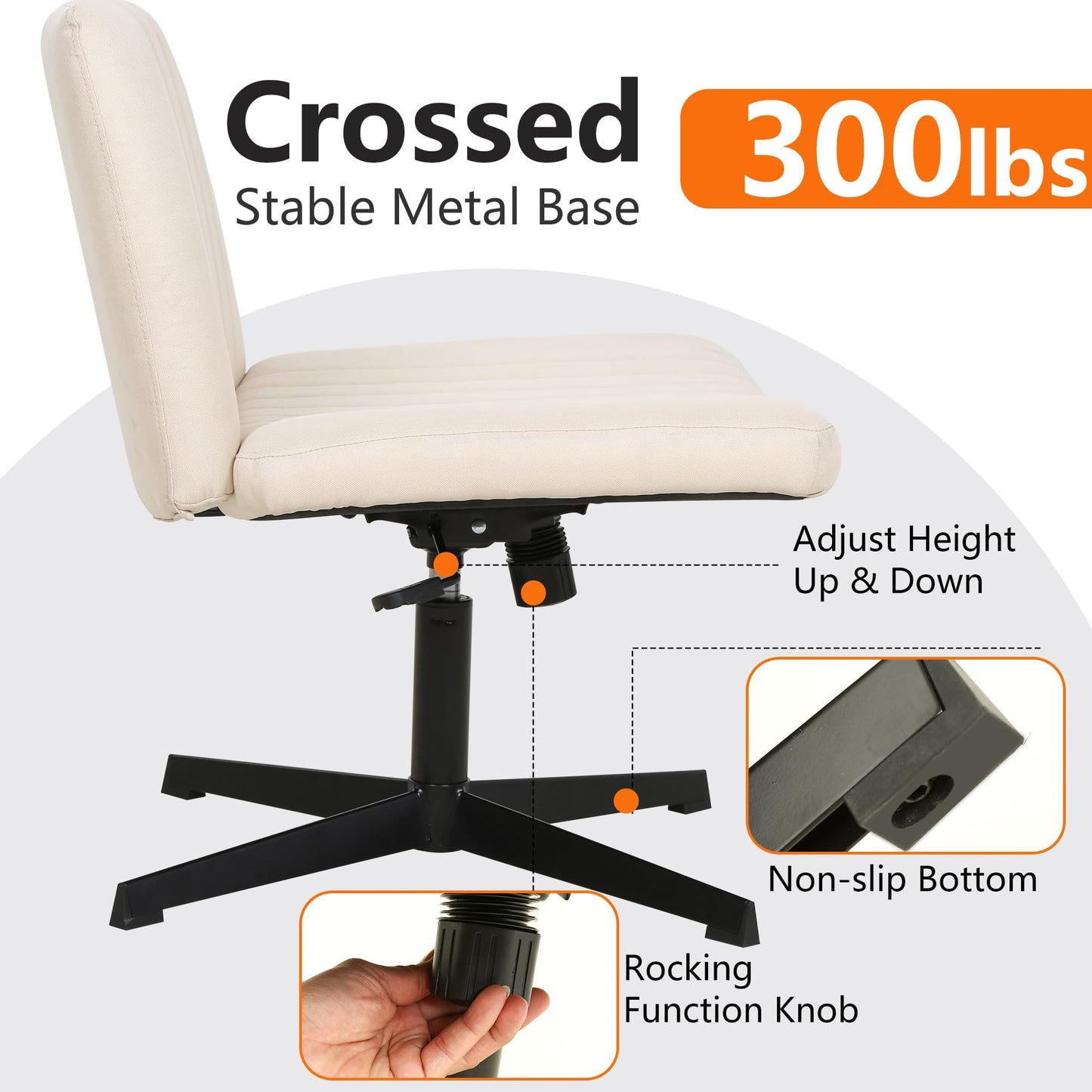 FDW Criss Cross Chair Armless Cross Legged Office Desk Chair Adjustable Swivel Ergonomic Desk Chair No Wheels U Shaped Backrest with Wide Seat Native Sponge Computer Task Vanity Chair for Home Office