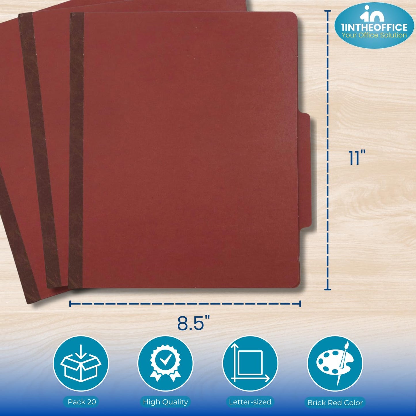 1InTheOffice Classification Folders 2 Dividers Letter Size, Brick Red Pressboard Classification Folders, Letter Size, 2.5 Extension, 20 Pack