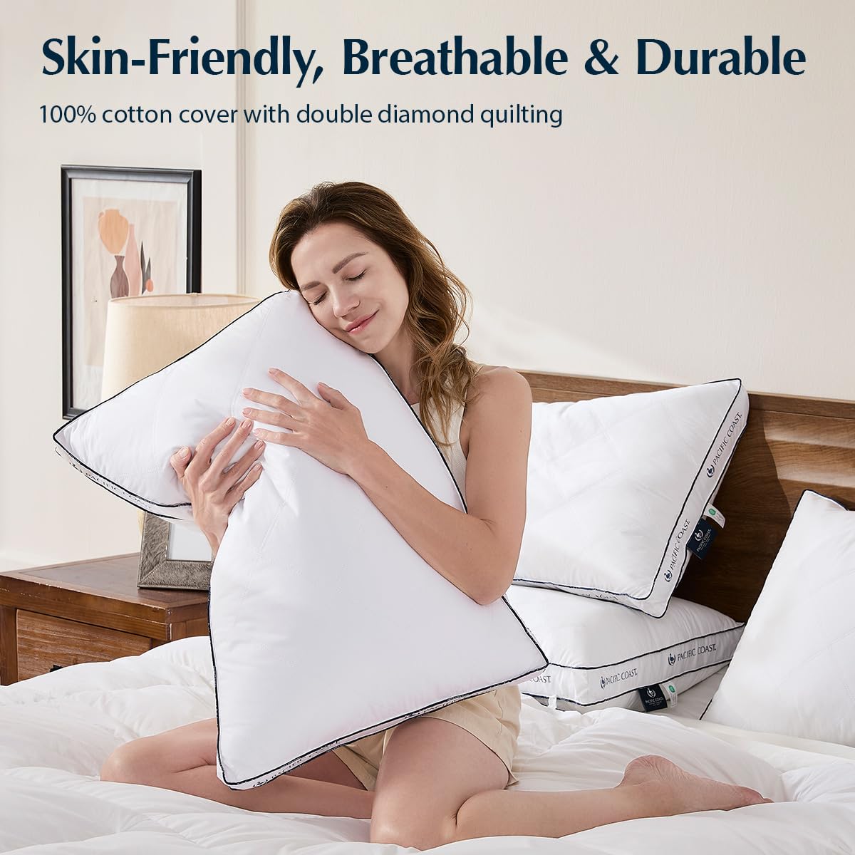 Pacific Coast Firm Bed Pillow, Luxury Hotel Collection Goose Feather and Down Pillow for Sleeping, Standard Size with Gusset Design, Oeko-TEX Certified, Supportive for Side and Back Sleepers