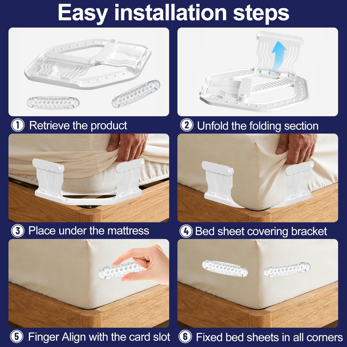 Bed Sheet Holders for Corners, New Upgrade Fitted Sheet Holder Grippers Dual-Side Lock Design, 4Pcs Sheet Straps Heavy Duty Sheet Clips Fitted All Mattress Sizes, Lock Sheet Holders Keep Firm (White)