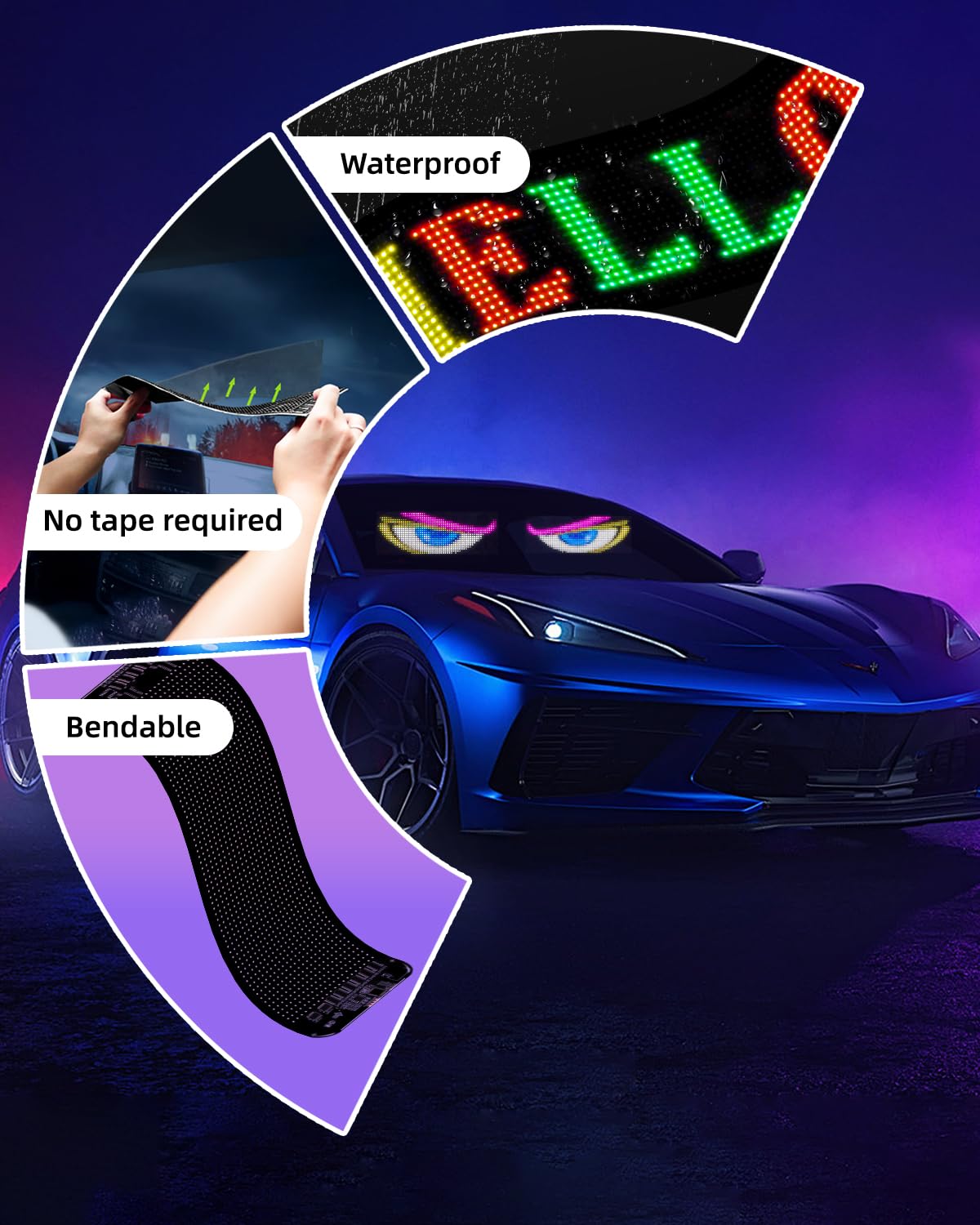 Untrxr 2pcs Devil Eyes Light for Windshield,14“*4”Programmable Flexible LED Display with Remote/App Control,Custom Animations, Patterns & Text,for Store、Cars、 Trucks