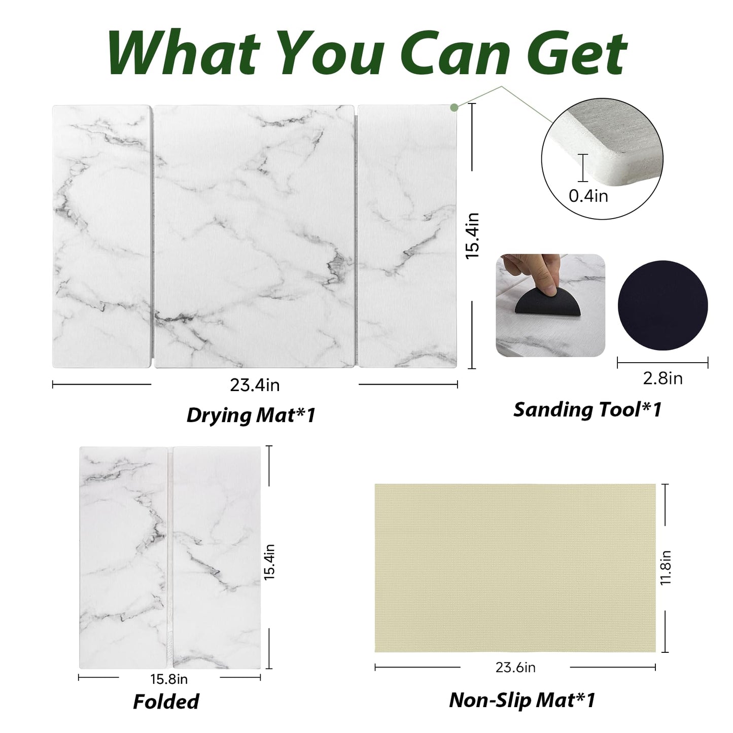 Large Stone Drying Mat for Kitchen Counter, 24"x16" Collapsible Quick Dry Dish Drying Mat, Water-Absorbent Marble Diatomaceous Earth Mats for Bottles Cups Dishes, Match Any Countertop
