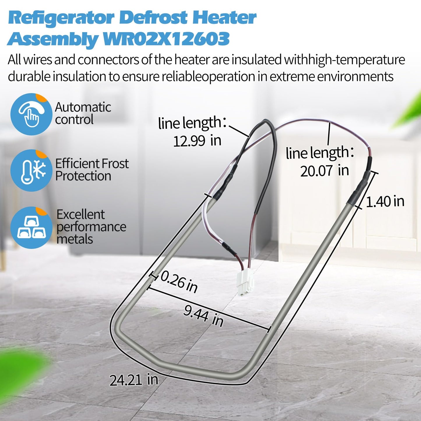 WR02X12603 Refrigerator Defrost Heater Assembly Compatible With GE Heavy DUTY GFSS6KKXASS DFSF9VKBABB, 1476453 Fridge Defrost Heater Metal Sheath Replace AH2322740 EA2322740 PS2322740 AP4345195