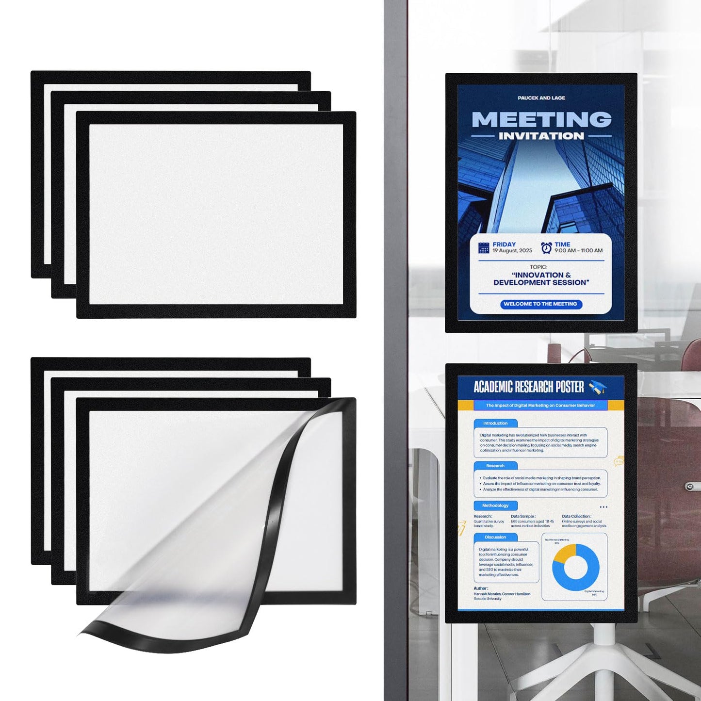 Inpack Magnetic Sign Holder 8.5 x 11, Self-Adhesive Magnetic Frames For Wall, Magnetic Picture Frame Document Holder with Clear PVC Cover for Office Home Store Restaurant (12 PACK)