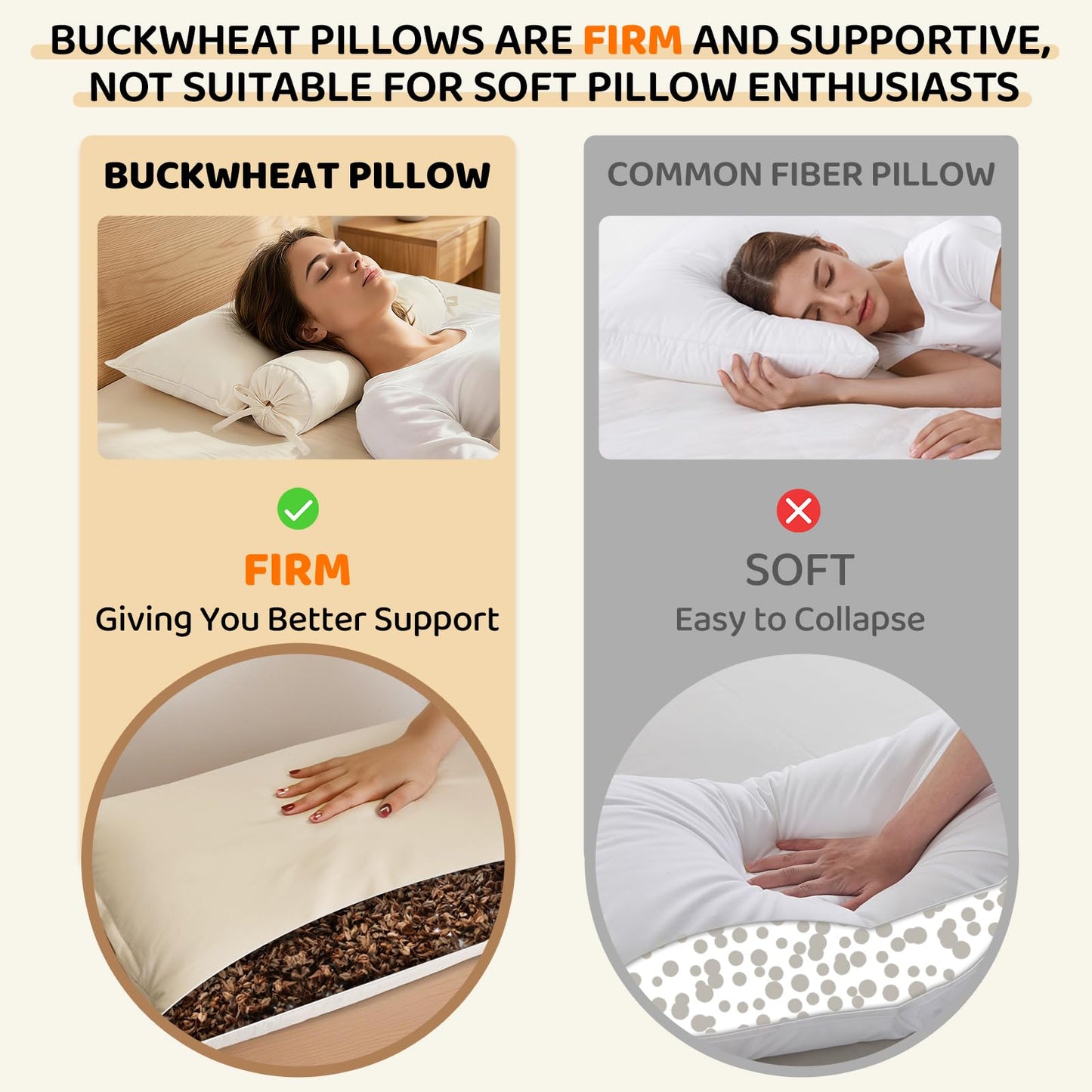 LOFE Buckwheat Pillow - 3 Point Support Buckwheat Hull Pillow for Less Pain, 2IN1 Tartary Buckwheat Neck Roll Pillow for Best Support, Adjustable Cervical Neck Pillow with Organic Cotton Pillowcase