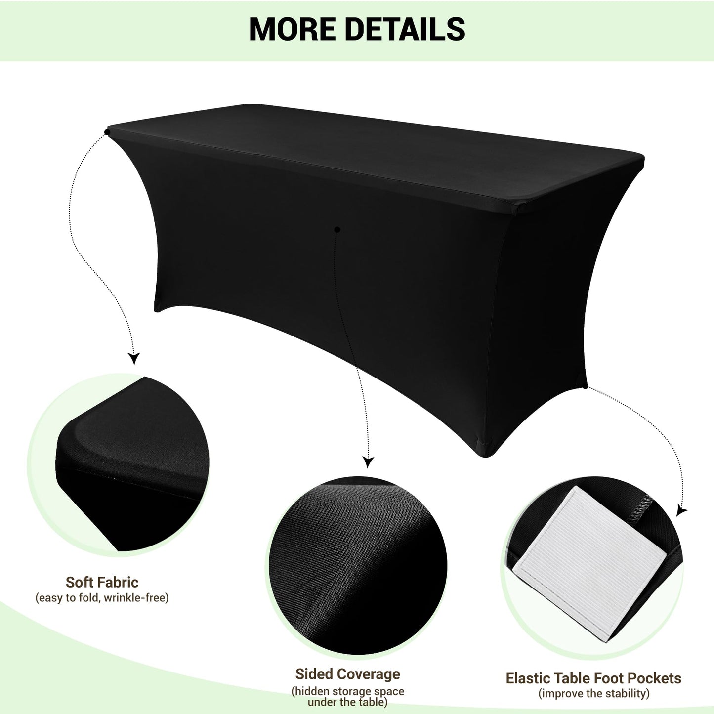 Obstal 6 Pack Stretch Spandex Table Covers for 6 Foot Tables - 6 FT Universal Rectangular Fitted Tablecloth Protector for Wedding, Banquet, Party (Black, 72 Length x 30 Width x 30 Height Inches)