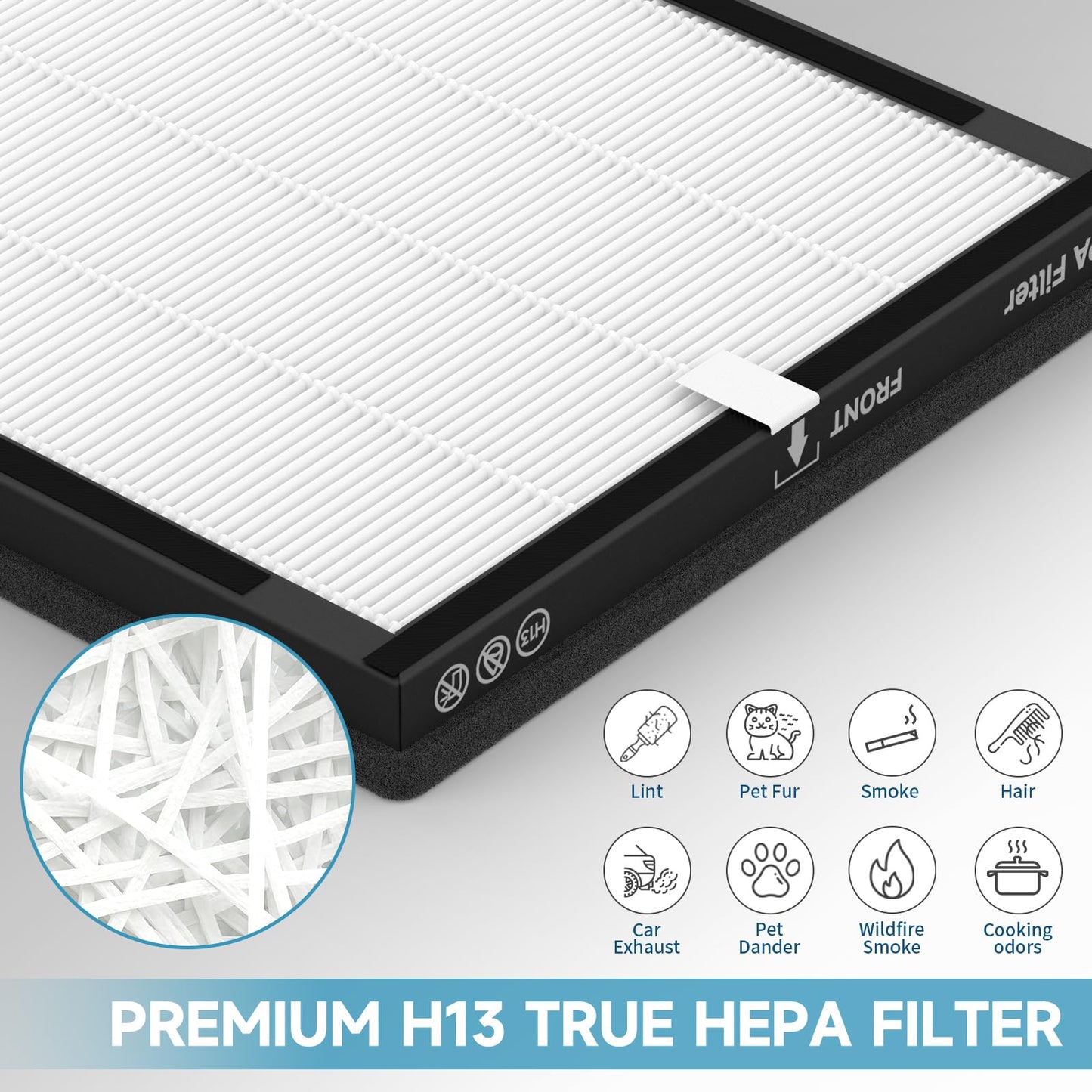 4 Pack K2 Replacement Filter Compatible with LUNINO K2, Double-Sided Filters for Home Large Room up to 3000sq.ft, H13 True HEPA and Activated Carbon Filter