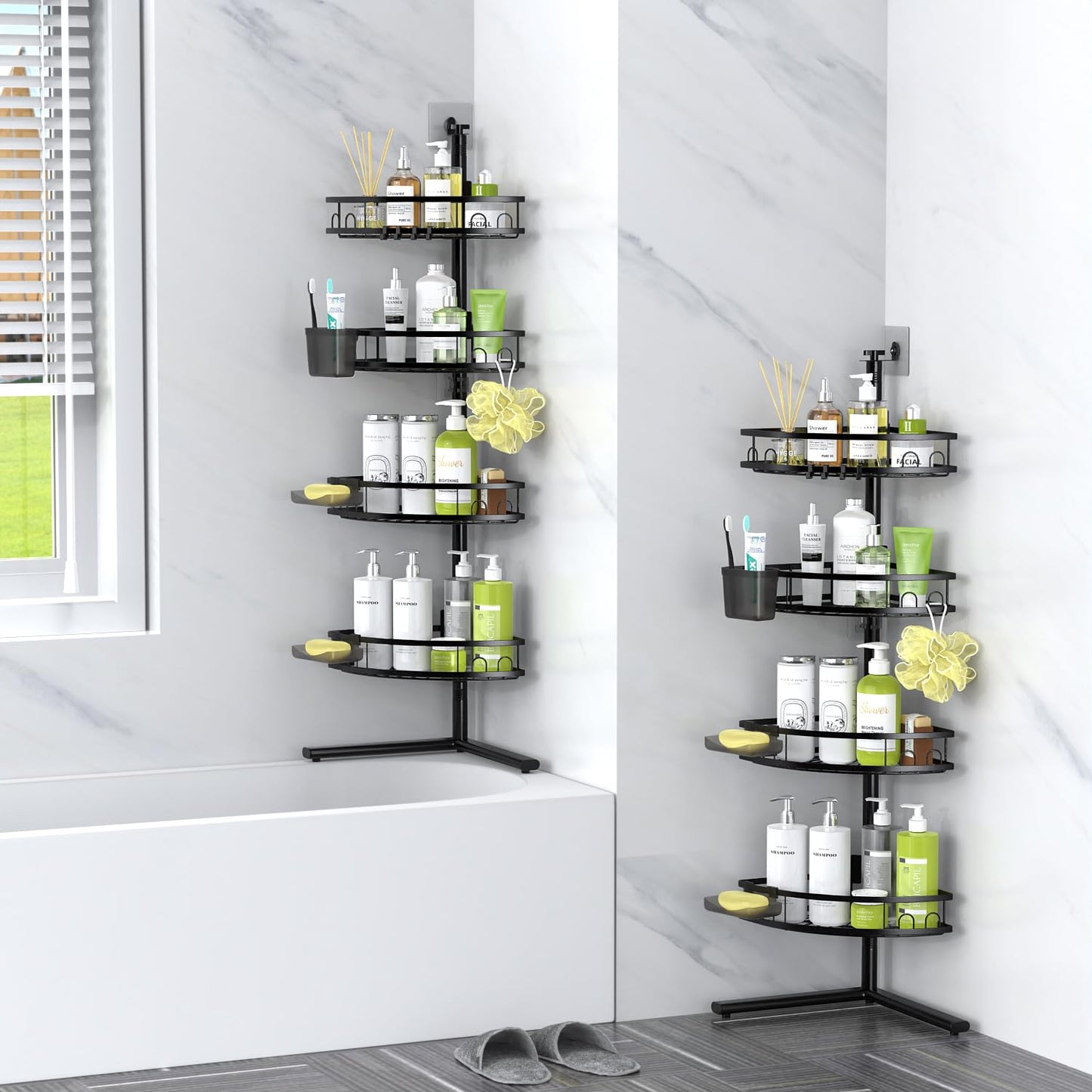Aitatty Corner Shower Caddy Standing: 4-tier Rustproof Shower Organizer Shelf - Floor Shower Corner Shelf Rack Stand for Bathroom Black