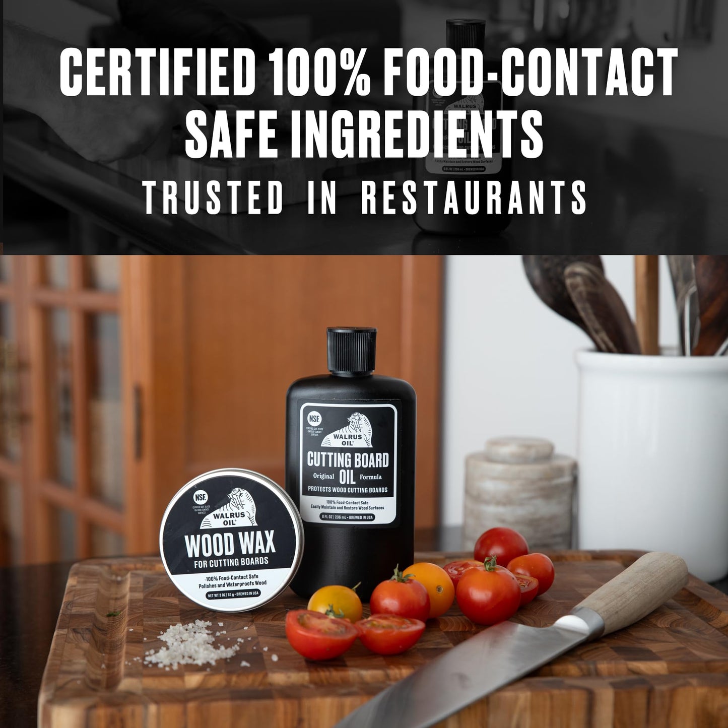 WALRUS OIL - Cutting Board Oil and Wood Wax Set. For Cutting Boards, Butcher Blocks, Wooden Spoons, and Bowls. 100% Food-Safe.