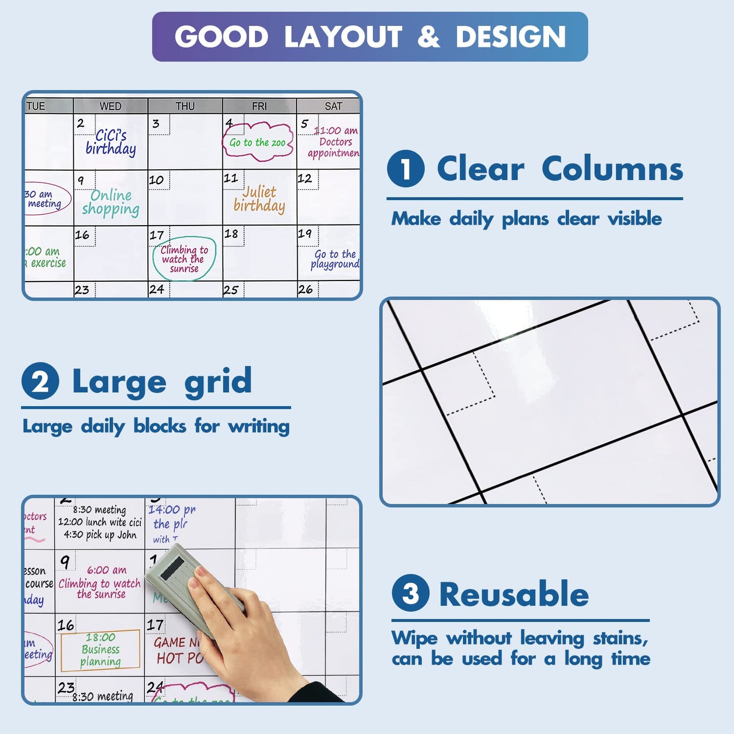Jumbo Dry Erase Yearly Whiteboard Wall Calendar, 46" x 63", Huge 12 Month Laminated Erasable White Board, Giant Annual Family Schedule Planner, Large Undated Reusable Year Poster