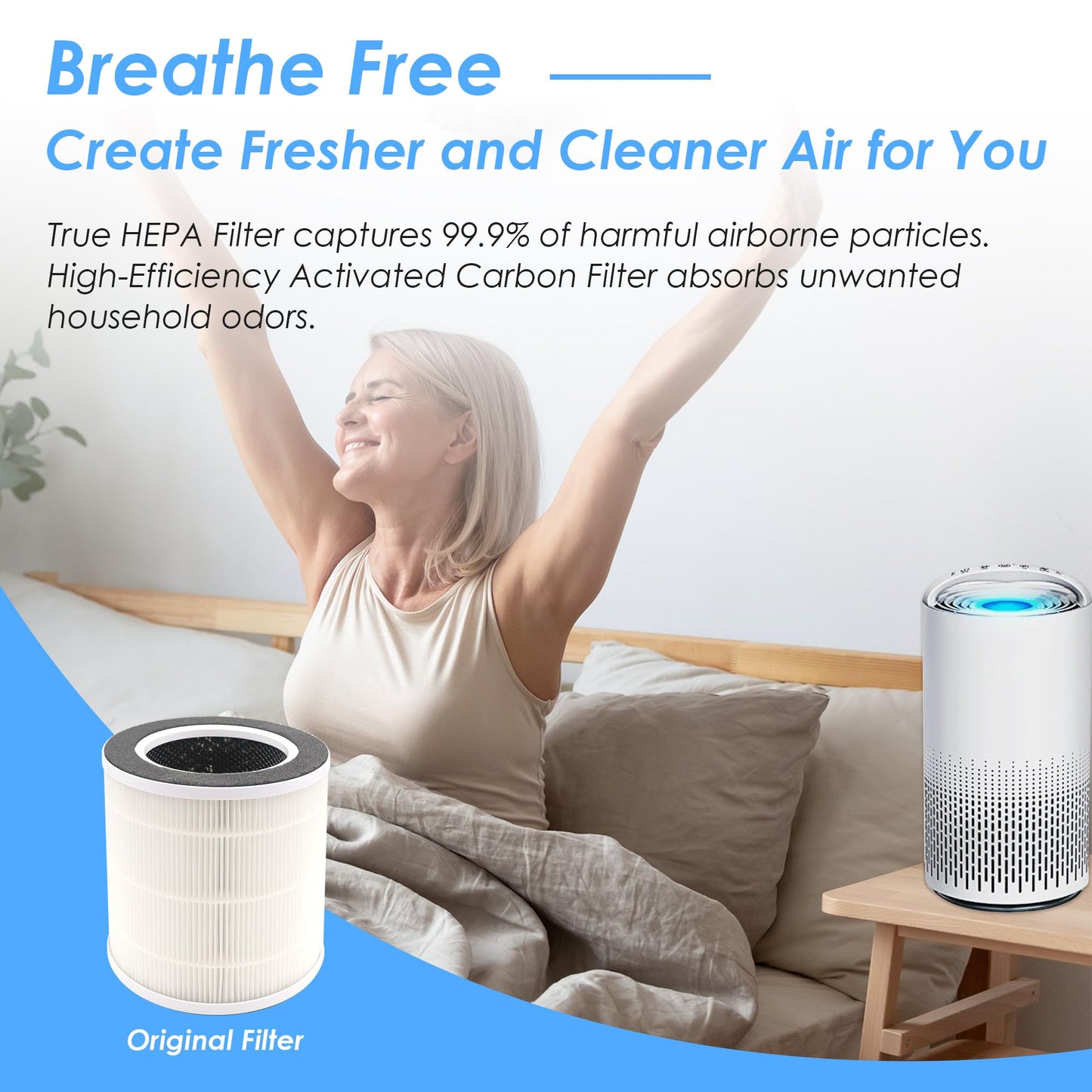 Flintar VK-6067B Replacement Filters, Compatible with Vremi and HOKEKI VK-6067B Air Purifier, 3-in-1 H13 Grade Filtration and Activated Carbon Filter Set (2 - Pack)