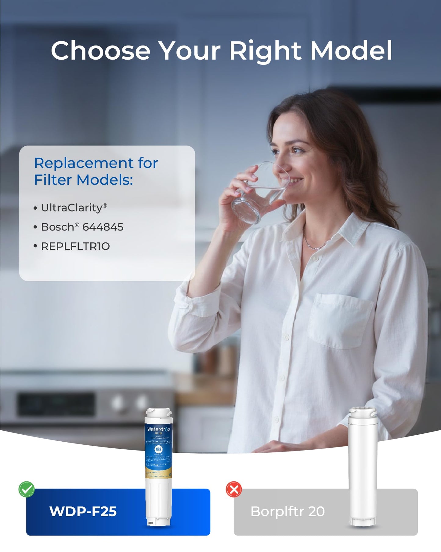 Waterdrop Plus 644845 NSF 401&53&42 Certified Refrigerator Water Filter, 𝐑𝐞𝐝𝐮𝐜𝐞 lead and 𝐏𝐅𝐀𝐒, Replacement for Bosch® 11034152, 9000077104, UltraClarity® REPLFLTR10, 3 Filters