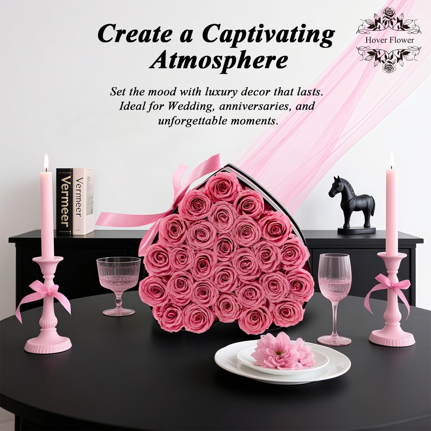 Hover Flower 27 Forever Preserved Flowers in a Box, Vanlentines Day Gifts for Her, Eternal Roses Flowers for Delivery Prime, Birthday Gifts for Women Mom Grandma Wife (Pink)
