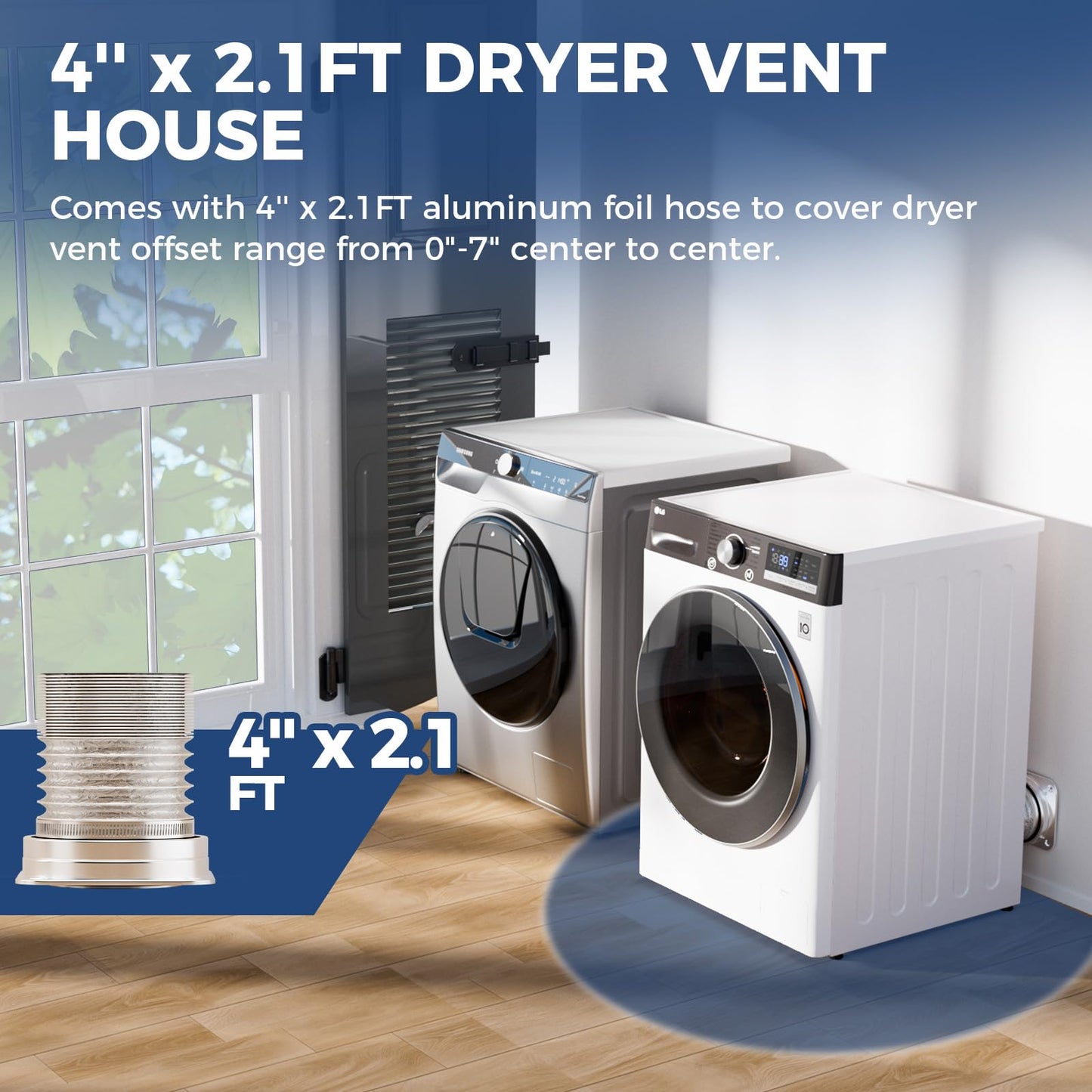 ALORAIR Magnetic Dryer Vent Connector Kit | DV180 Airtight Seal Dryer Vents Coupling | Easy to Clean Quick Connector Including 4 inch Duct Hose and 2 Clamps