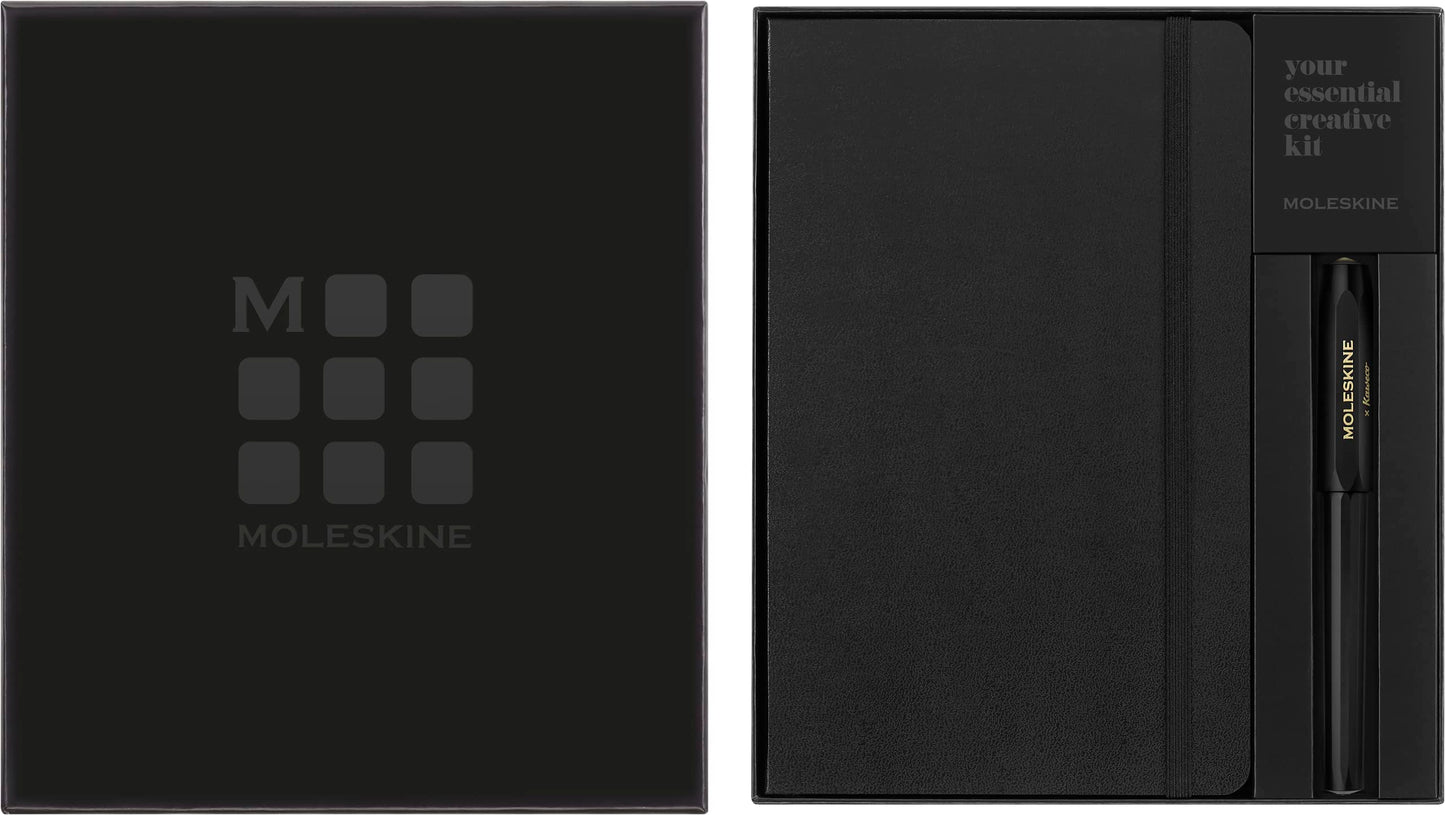 Moleskine Classic Notebook and Kaweco Roller Pen Bundle, Large, Ruled, Black, Hard Cover (5 x 8.25)