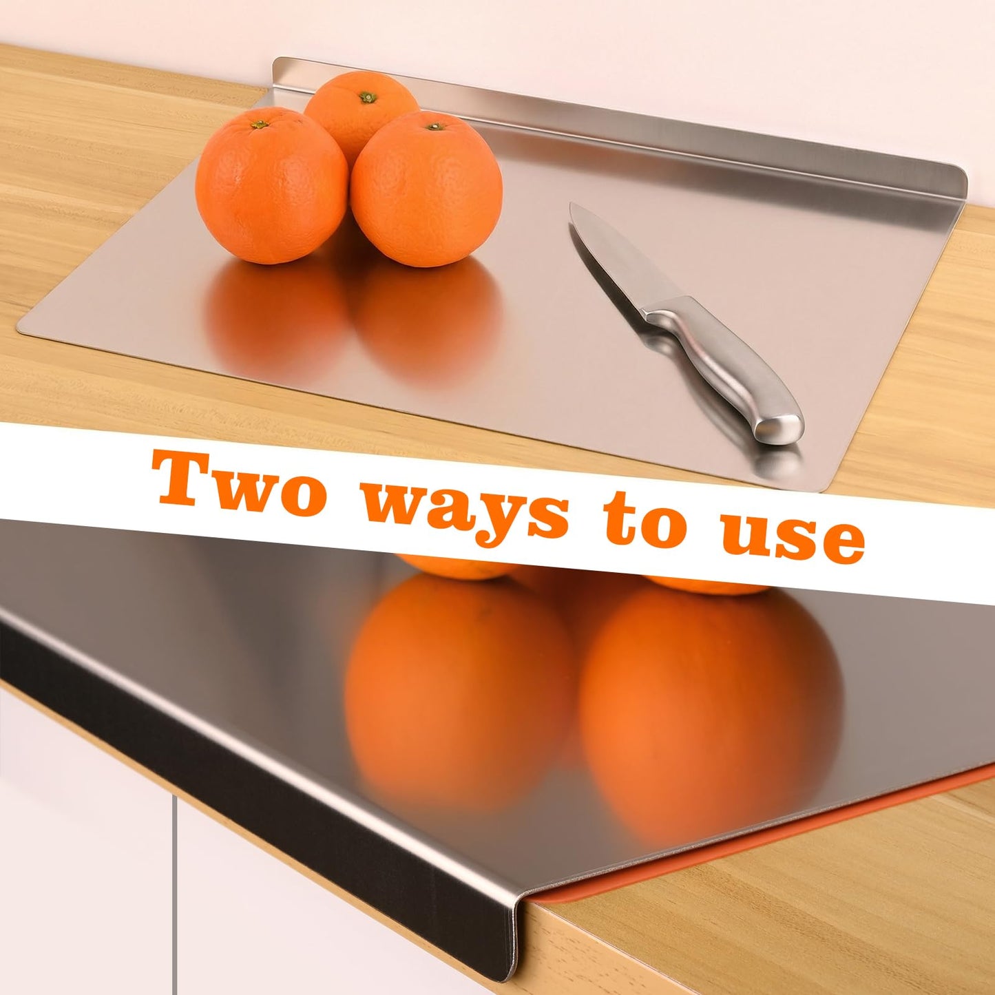 HUAKENER Large Stainless Steel Cutting Boards for Kitchen, Cutting Board with Counter Lip, Cutting Board with Silicone Mat for Meat, Fruits, Vegetables, Bread (19.7 x 15.7 Inch)