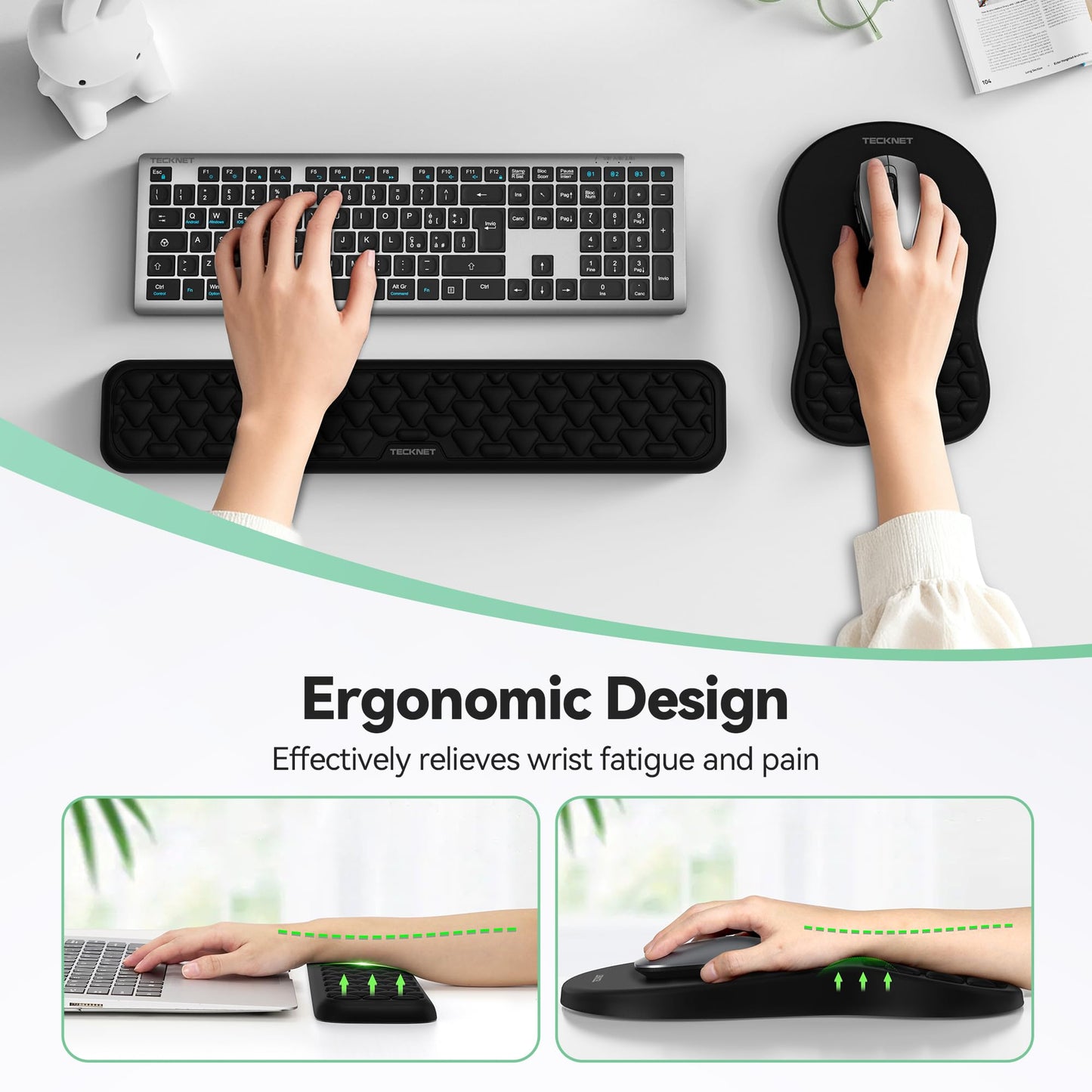 Ergonomic Mouse Pad with Wrist Rest,Keyboard Pad and Mousepad with Wrist Support,Massage Design Effectively Relieves Carpal Tunnel Syndrome Suitable for Computers and Laptops