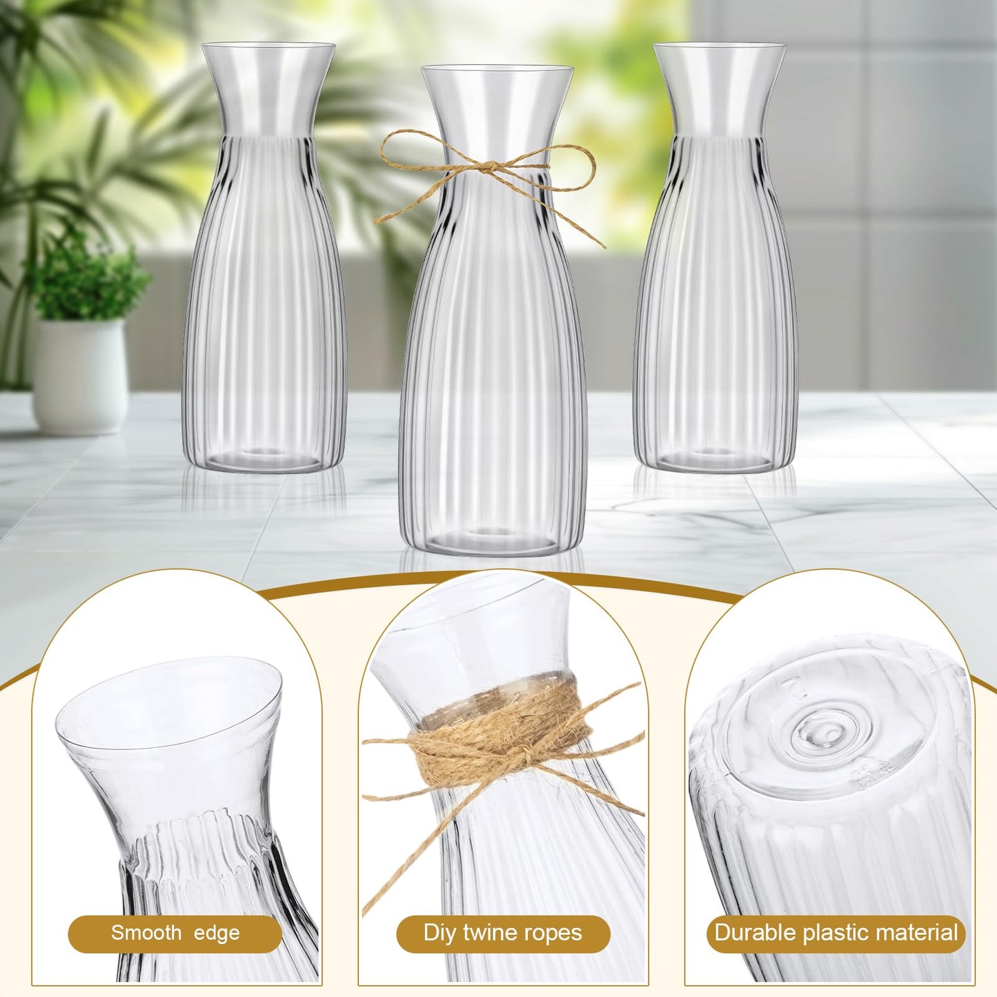 Ninehaoou 20 Pcs Plastic Flower Bud Vases Bulk with Twines Ropes Small Mini Flower Vases for Centerpieces Decorative Plastic Bottles for Wedding Reception Dining Table Home Decoration (Transparent)