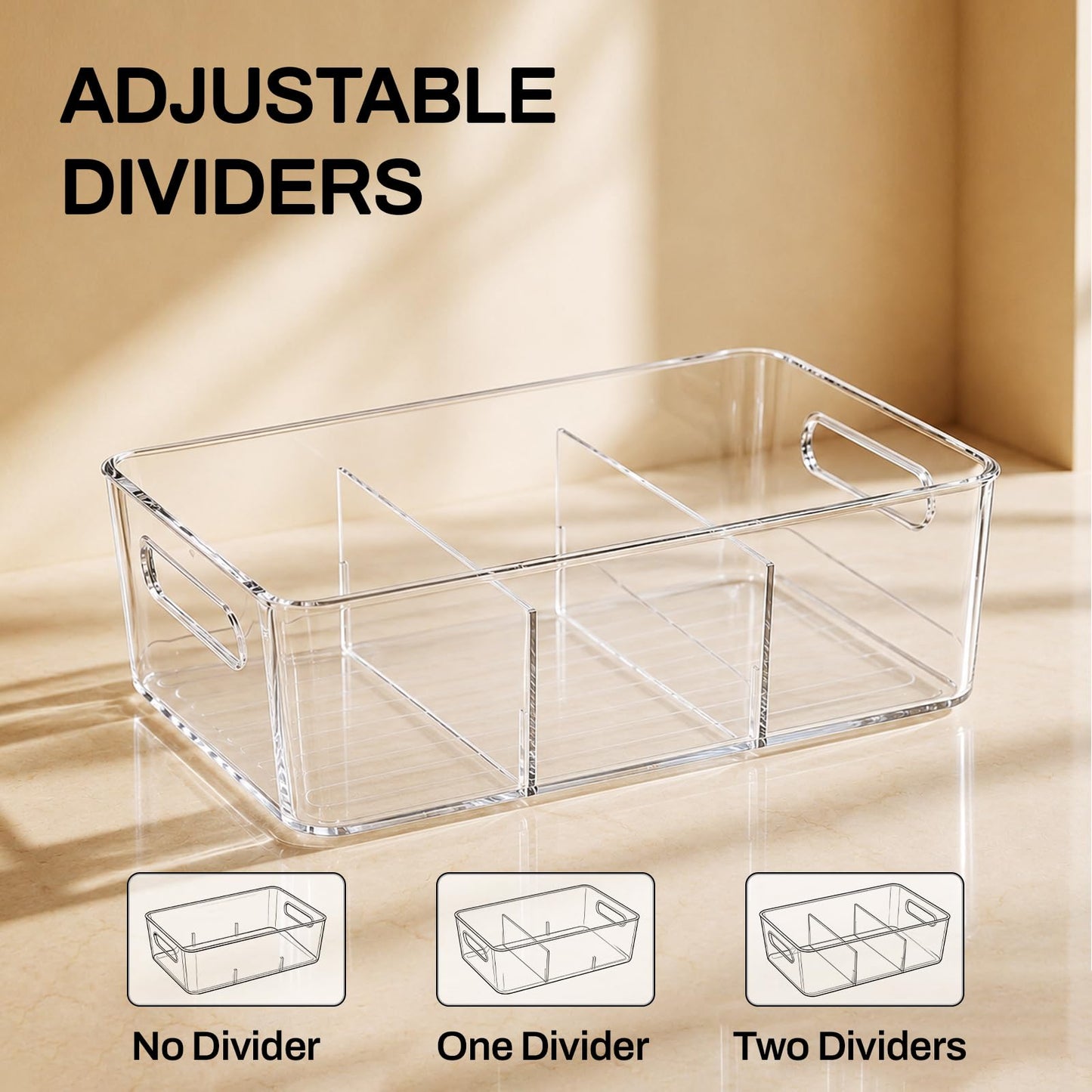Mpotmiy 10 Pack Pantry Organizers and Storage,Clear Plastic Containers with 2 Dividers for Kitchen,Fridge Organization and Storage,Acrylic Bins for Pounches,Spice Packet,Snack organzier