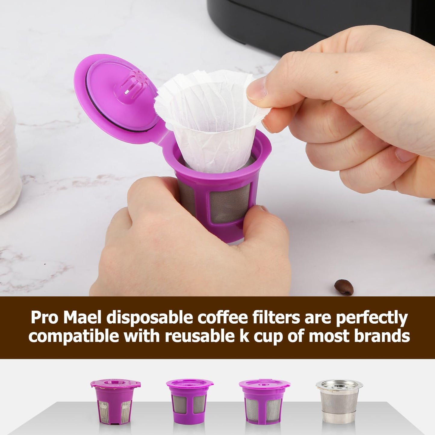 Pro Mael Disposable K Cup Coffee Filters Paper for Keurig Brewers Single Serve 1.0 and 2.0, Use with Reusable K Cup Pods, White (360 Count, Pack of 2)