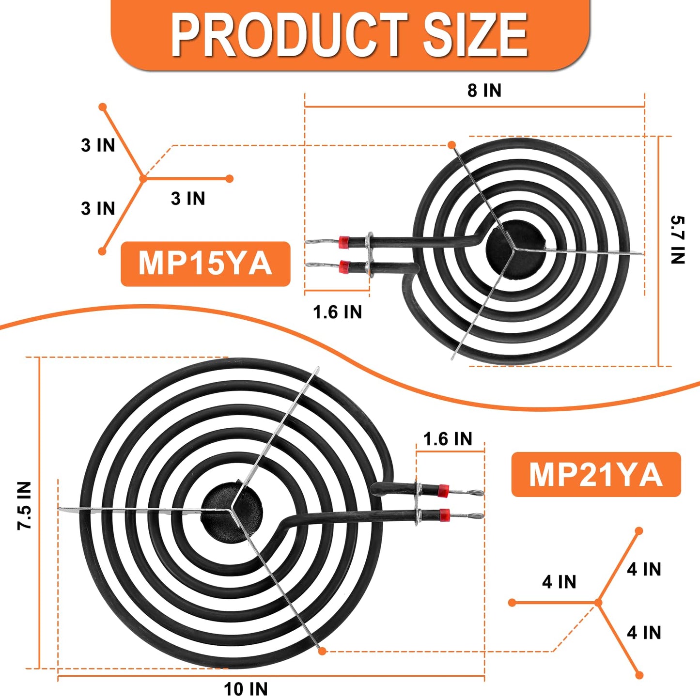 W10290350 W10290353 Porcelain Burner Drip Pan Bowls & MP22YA Electric Range Burner Element Unit Set by Cenipar-Compatible with Whirl-pool Frigi-daire Ama-na Range Oven/Stove