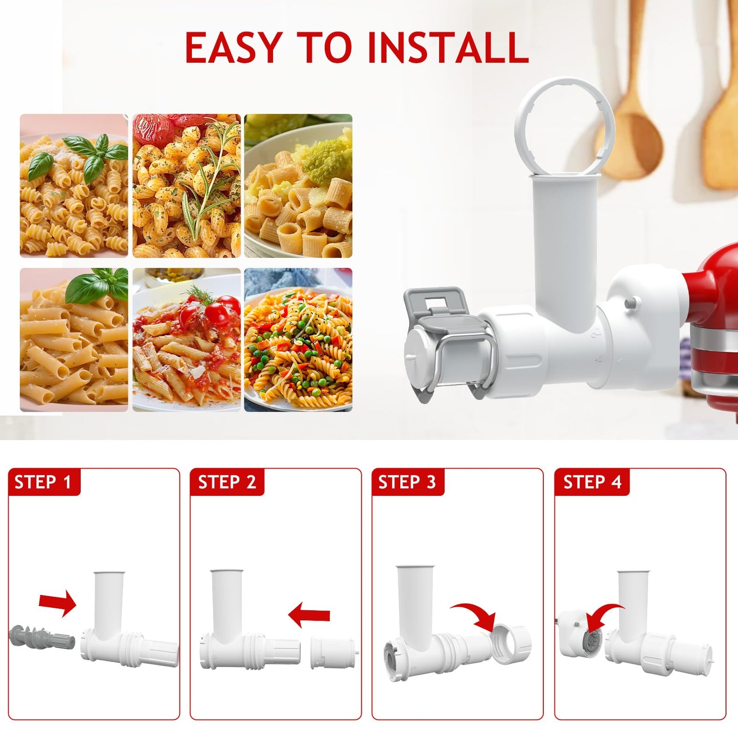 Pasta Maker Attachment for Kitchenaid Stand Mixer with 6 Different Shapes of Pasta Outlet, Durable for Kitchenaid Accessories and Attachments, Dishwasher Safe