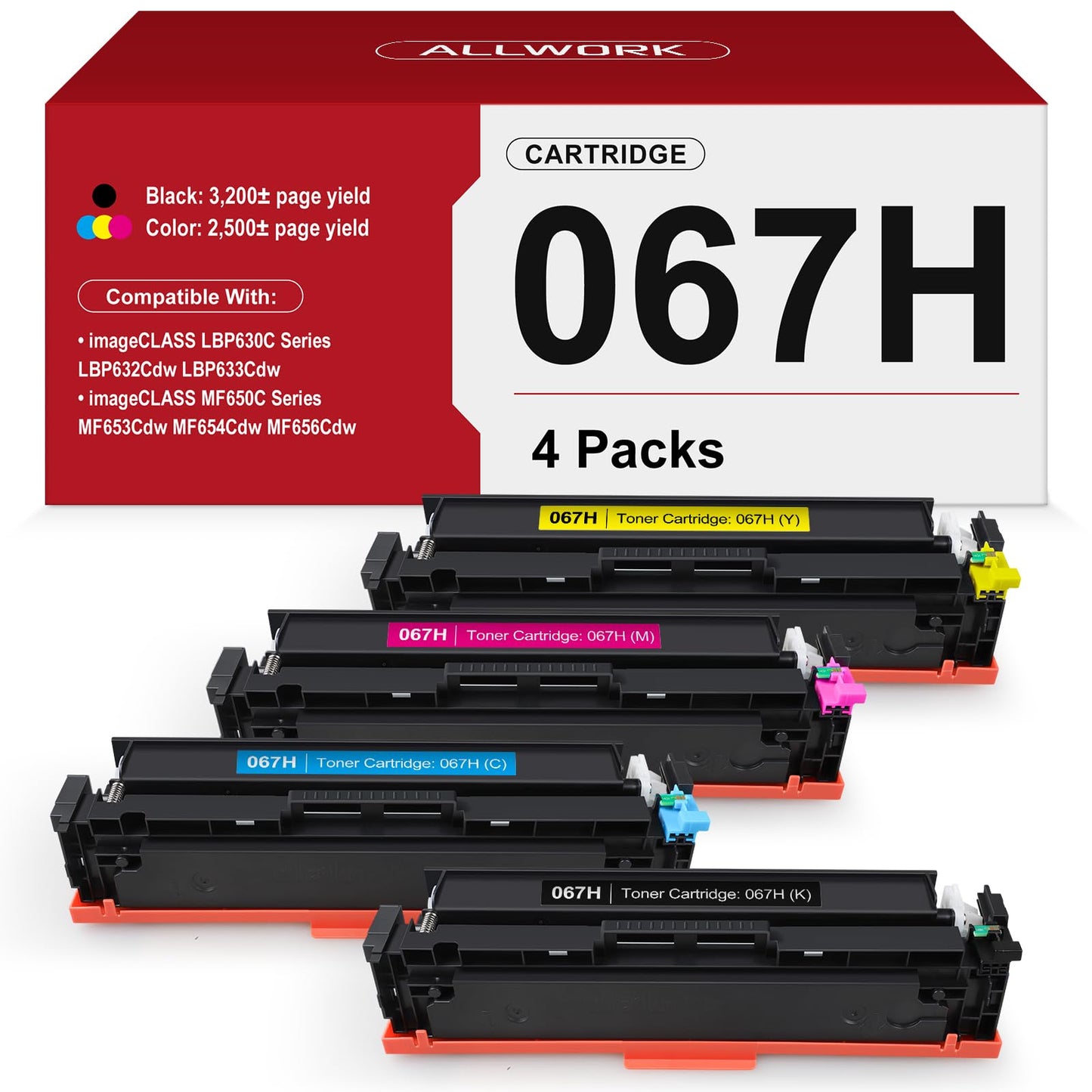 067H High Yield Toner Cartridge Compatible Replacement for Canon 067H 067 High Capacity Works for Canon Color imageCLASS MF650C LBP630C Series MF656Cdw MF653Cdw MF654Cdw LBP632Cdw Printer 4-Pack