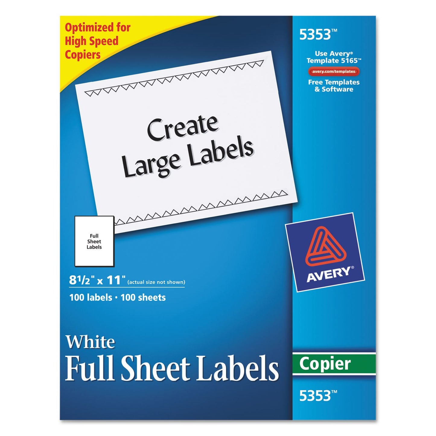 Avery 5353 Copier Label, Full Sheet, 8-1/2-Inch x11-Inch, 100/BX, White