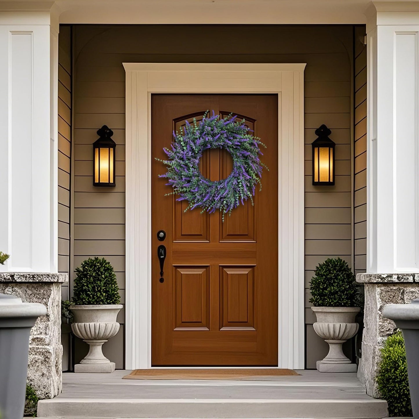 26'' Large Eucalyptus and Lavender Wreath for Front Door, Porch, Window- Artificial Eucalyptus Leaves with Lavender Wreath for Home, Farmhouse Wall Decor- Spring, Summer, Fall, All Seasons (Purple)