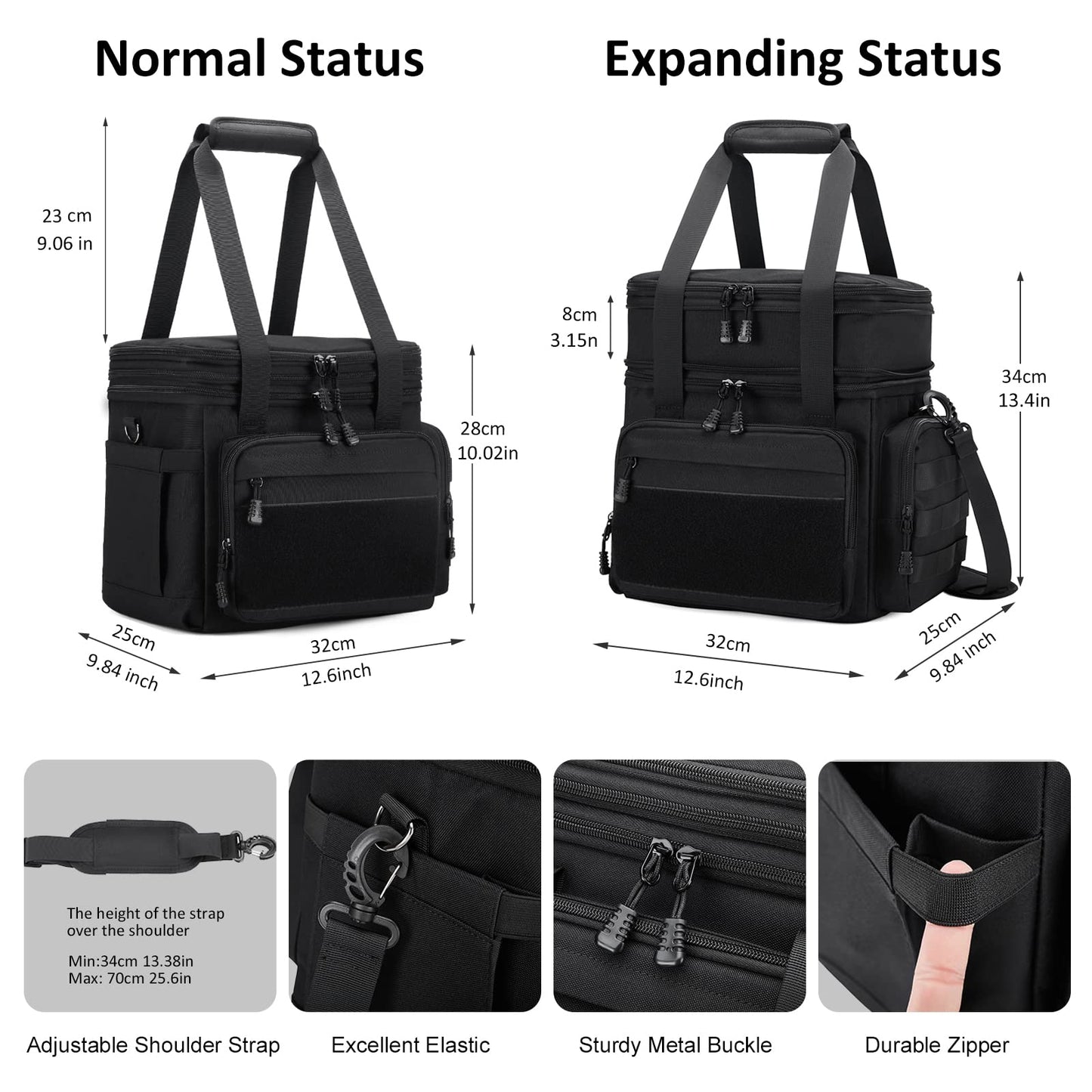 Gafetrey Large Tactical Lunch Box for Men, Insulated Lunch Bag Adult, Thermal Lunchbox Leakproof Waterproof Cooler Bag, Dual Compartment Lunch tote, Large Lunch Pail for Office Camping (Black) 24L