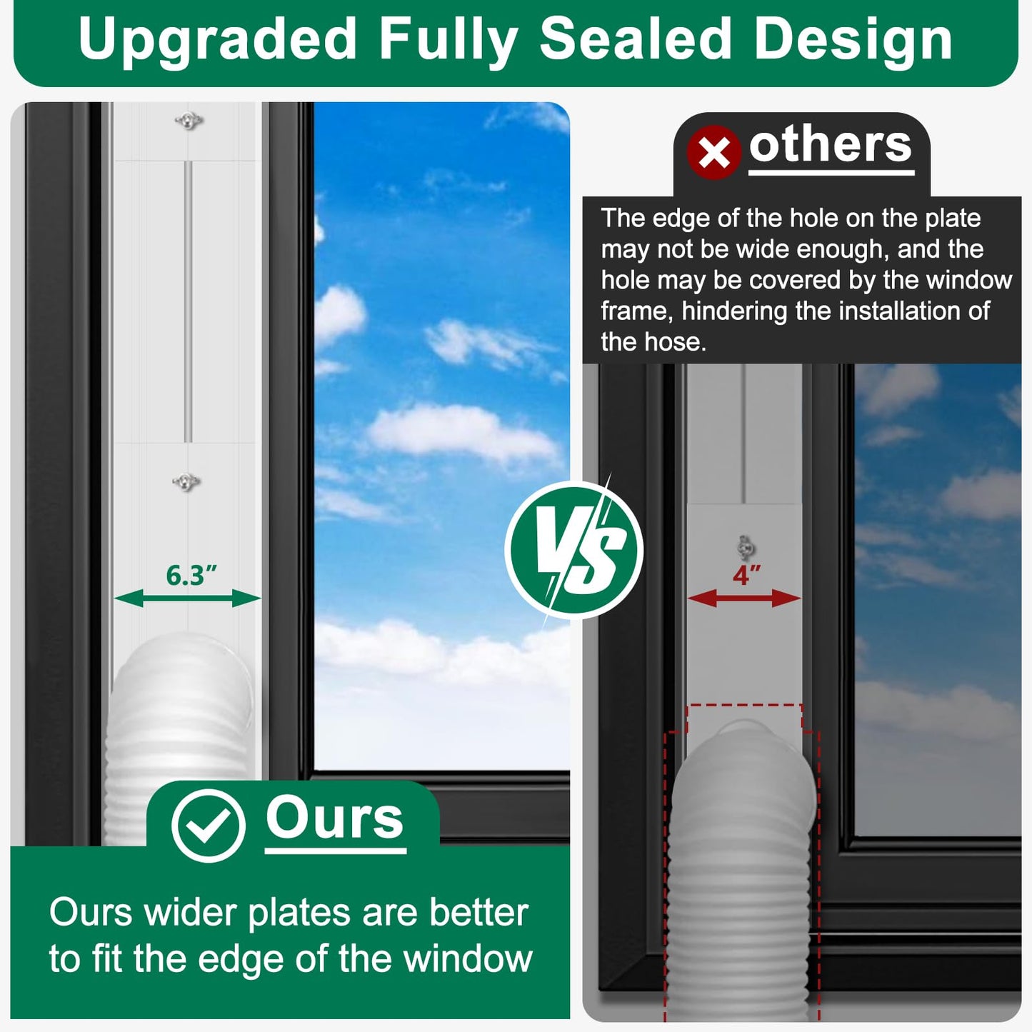 Upgrade Portable Air Conditioner Window Kit with 5.9Inch Exhaust Hose,Portable Air Conditioner Window Vent kit, AC Exhaust Hose Kit, AC Window Vent Kit