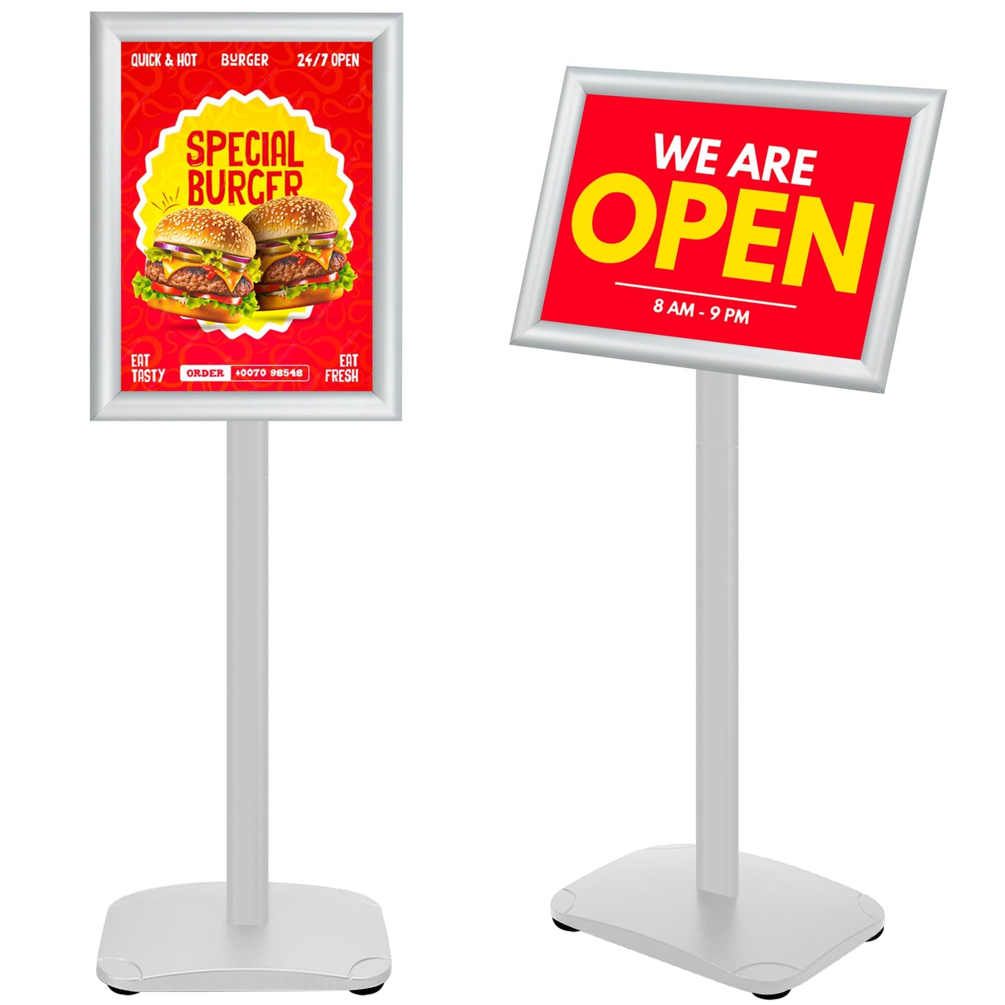 VAIIGO Heavy Duty Standing Sign Holder 8.5x11 Inch - Pedestal Floor Sign Stand with Weighted Base - Vertical & Horizontal View Poster/Menu Holder for Indoor/Outdoor Business Store Advertising, Silver