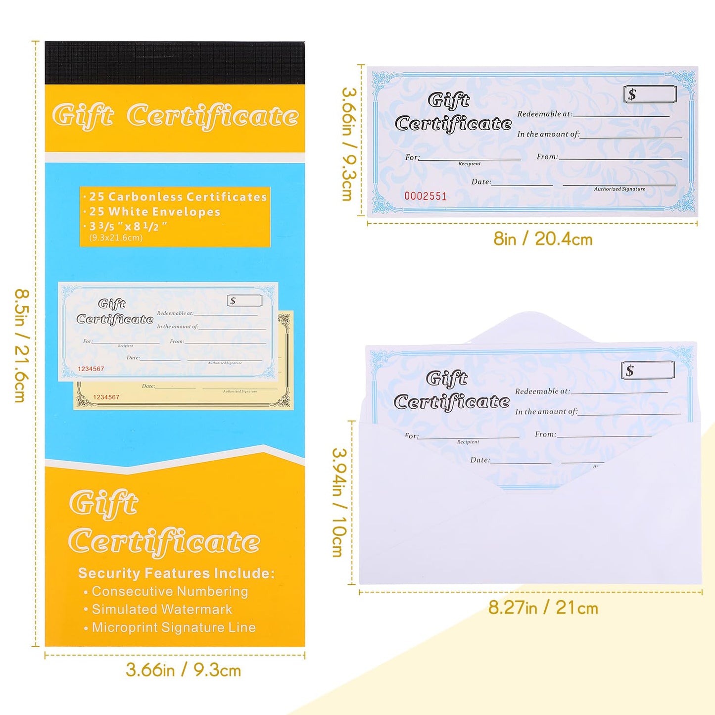 Zhanmai Gift Certificate Book with Stub 25 Per Pack with Envelopes Gift Certificates Paper for Business Shopping Malls Offices and Other Occasions(5 Pack)
