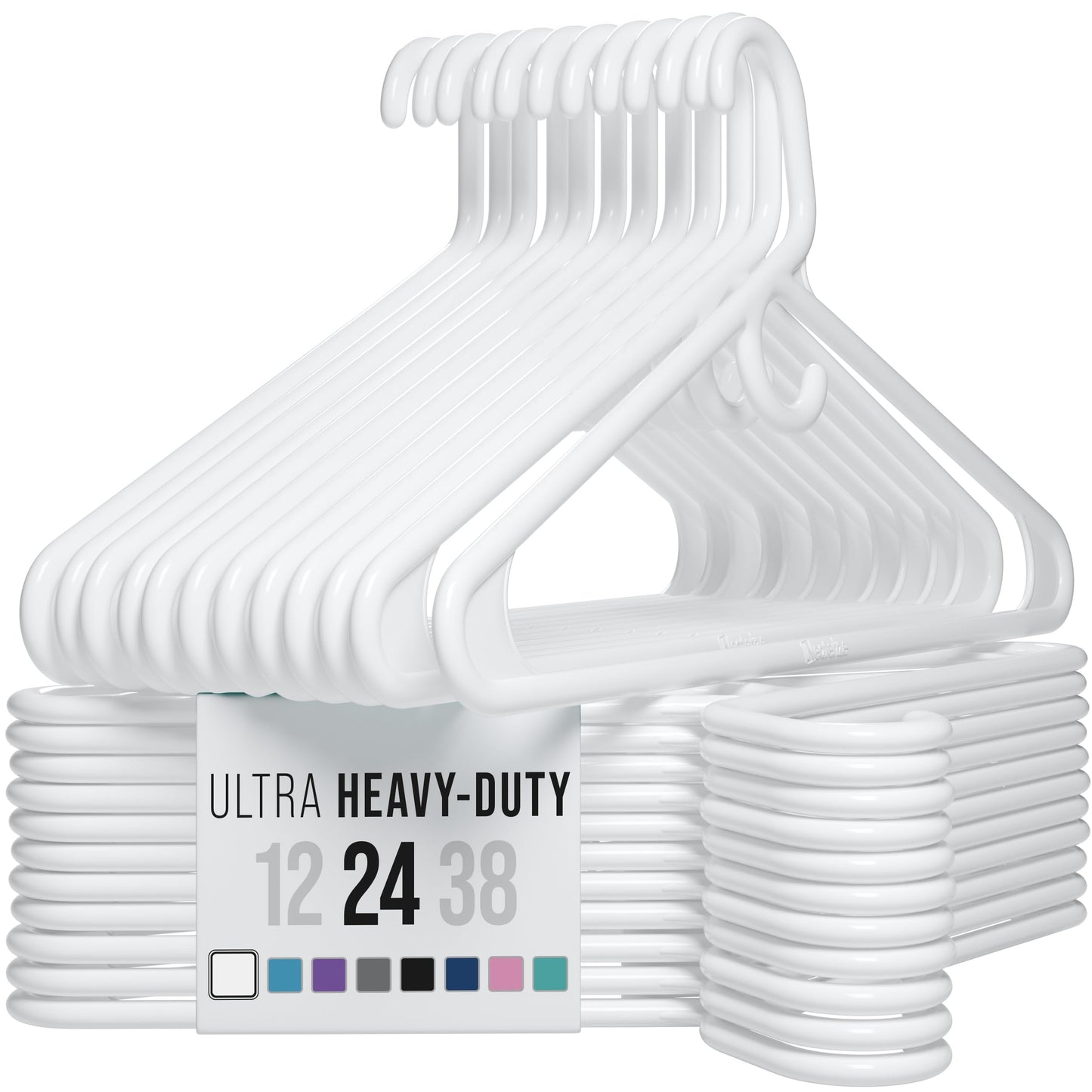 NEATERIZE Thick Heavy Duty Hangers - White Plastic Clothes Hangers 24 Pack - Great for Coat Hanger, Jackets Jeans & Suit Hanger for Closet - New Apartment Essentials Percheros Ganchos para Colgar Ropa