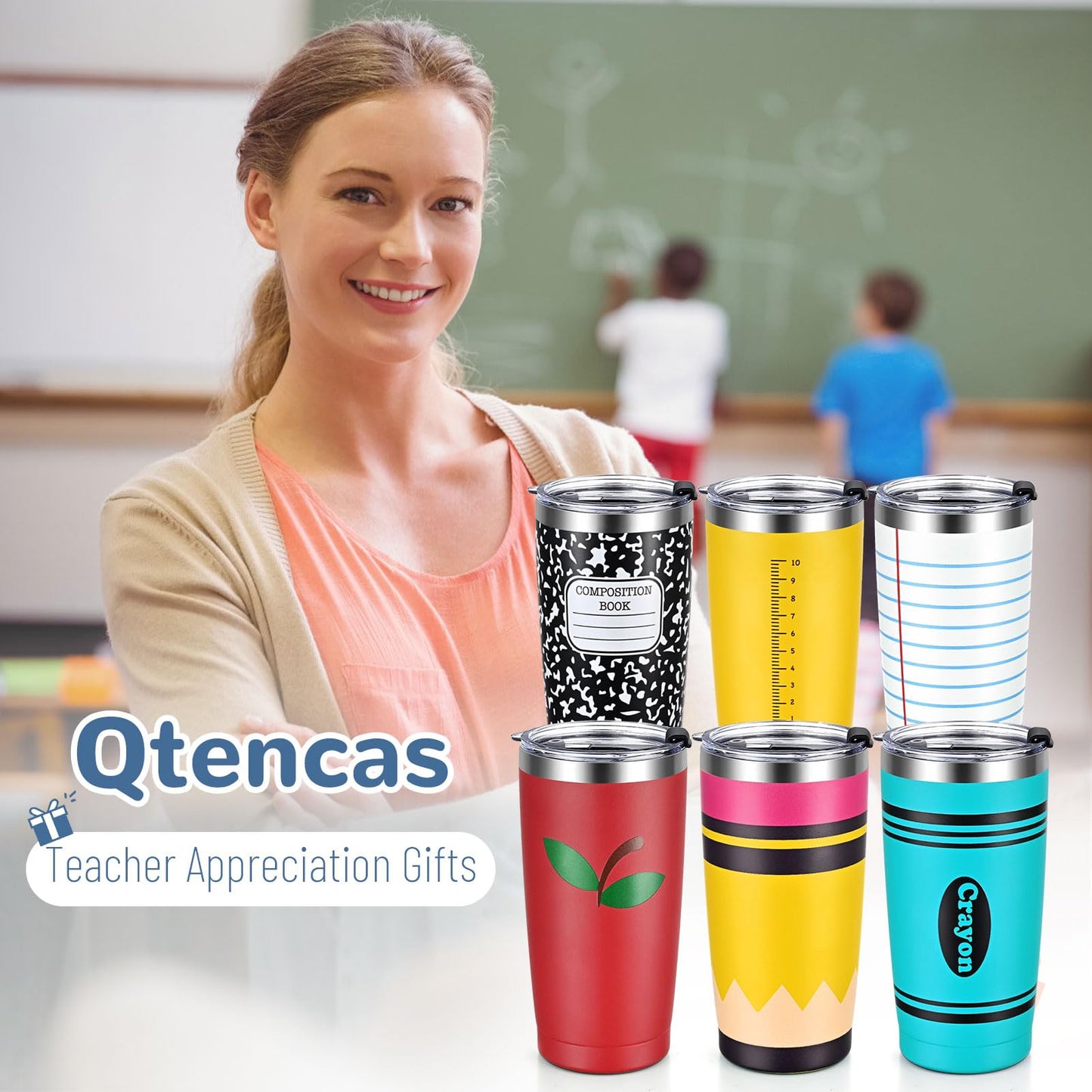 Qtencas Teacher Appreciation Gifts in Bulk, 20oz Insulated Tumblers with Sticky Notes and Ballpoint Pens, Thank You Teacher Appreciation Week Gifts