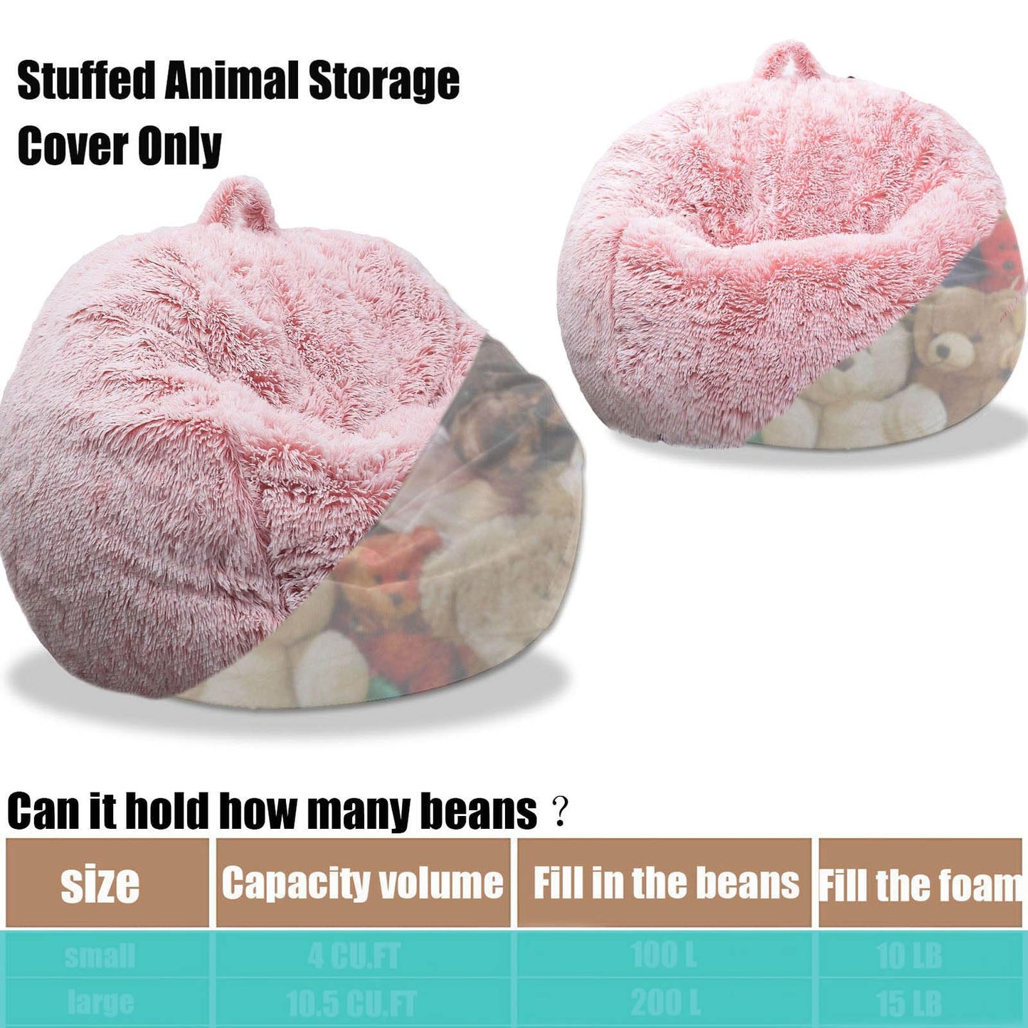 Fluffy Stuffed Animal Storage Bean Bag Chair Cover (No Filler), Faux Fur Comfy Bean Bag Cover for Organizing Plush Toys or Textile, for Adults Teens Kids Girls,Dusty Pink