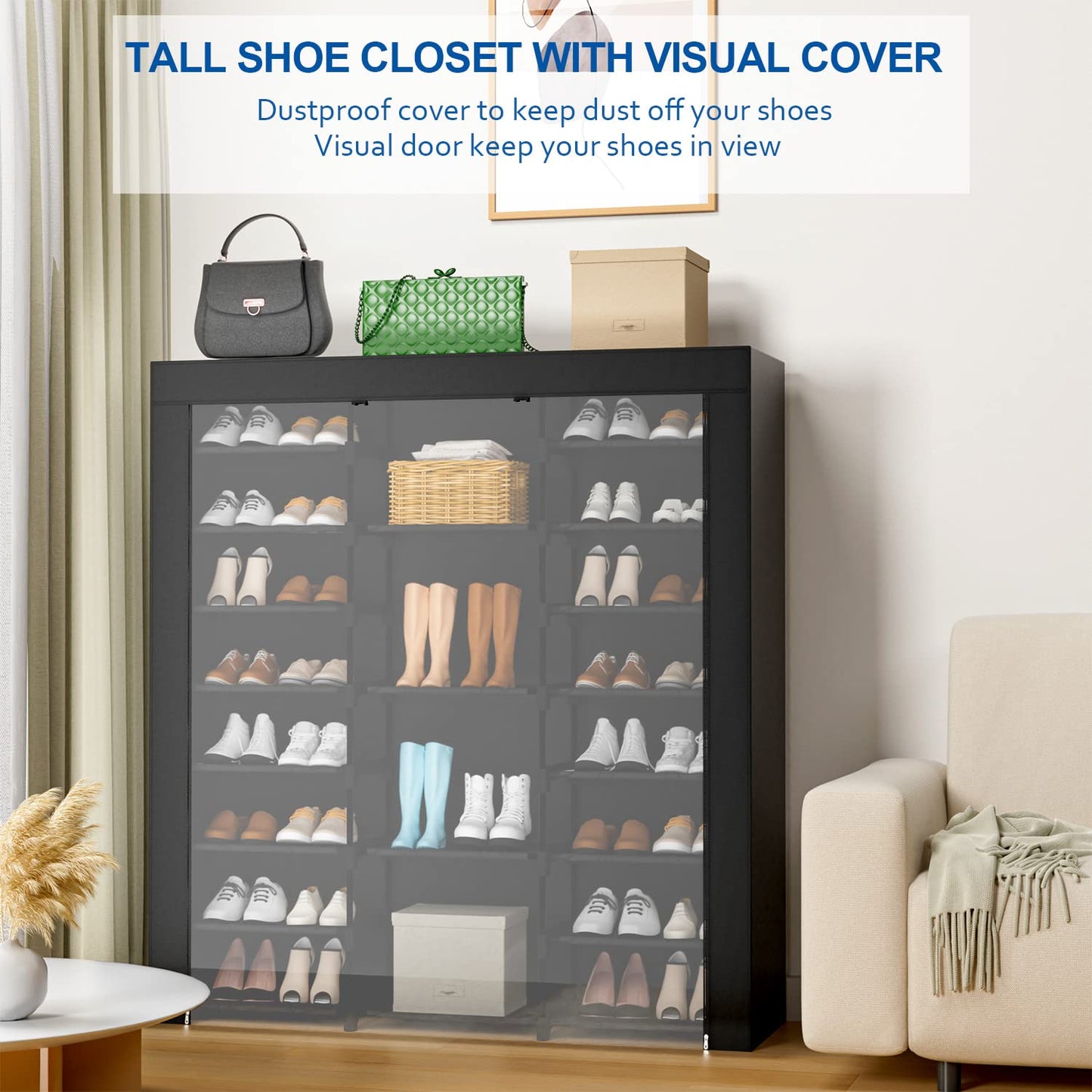 LVNIUS 9-Tier Large Tall Shoe Rack with Covers 40-46 Pairs, Sneaker Rack Organizer Shoes Cabinet Closed Shelves Shoe Stand Holder for Garage Bedroom,Zapateras Organizer for Shoes 50 Pares