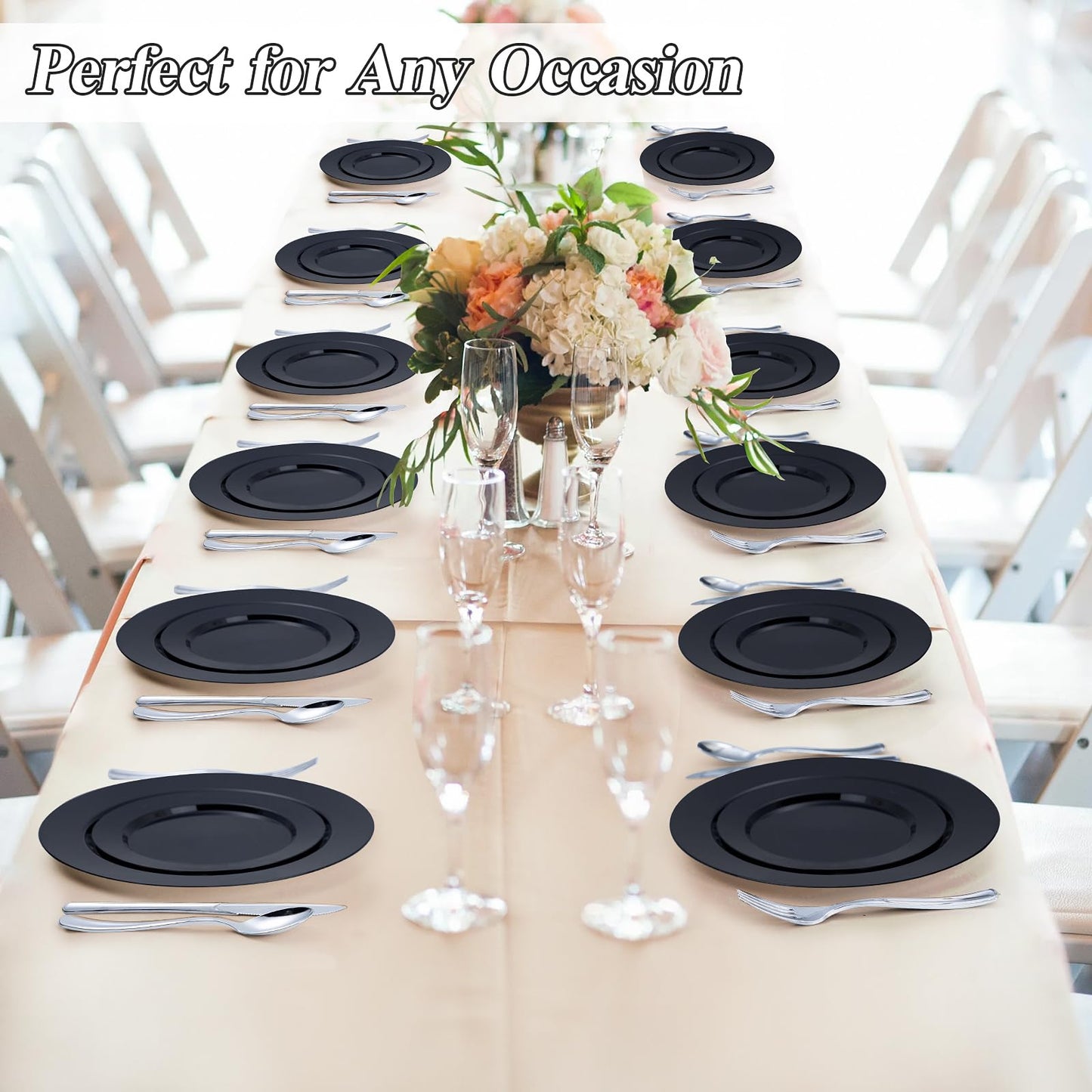 BESTSTAR 200PCS Black Plastic Plates Set, 100 10.25 inch Dinner Plates and 100 7.5 inch Dessert Plates, Premium Disposable Plates for Party, Graduation Party Supplies 2026